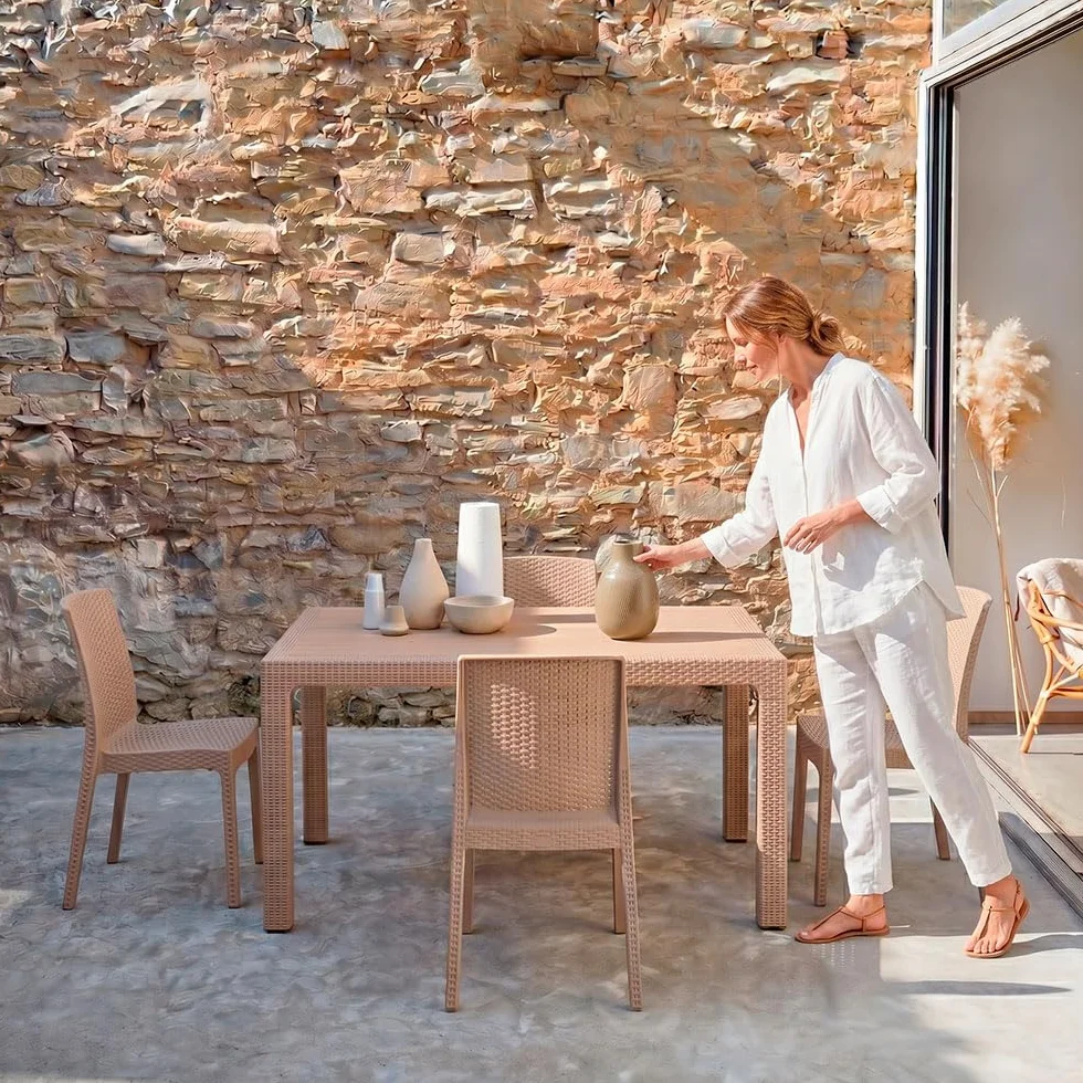 Omar & Amira Zestaw mebli ogrodowych rattan 130x75 cm stół i 4 krzesła Cappuccino