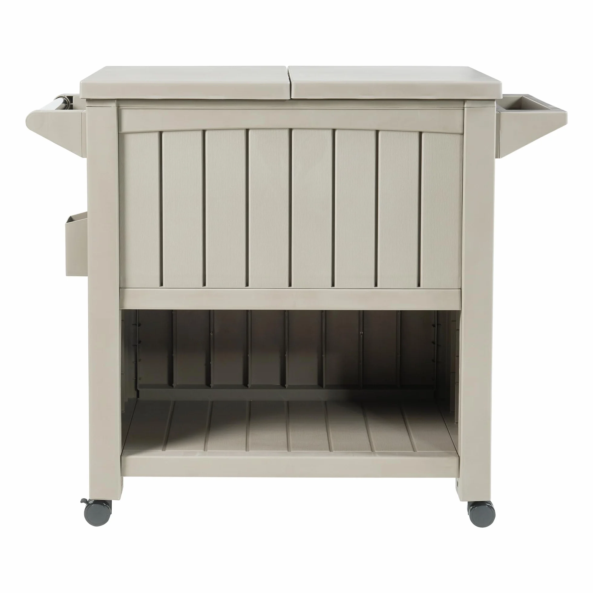 Casa.pro Carrello Portavivande Termico Giardino 80L Apertura Ribalta Apribottiglie Rotelle Bloccabili 102x47x87 cm Beige