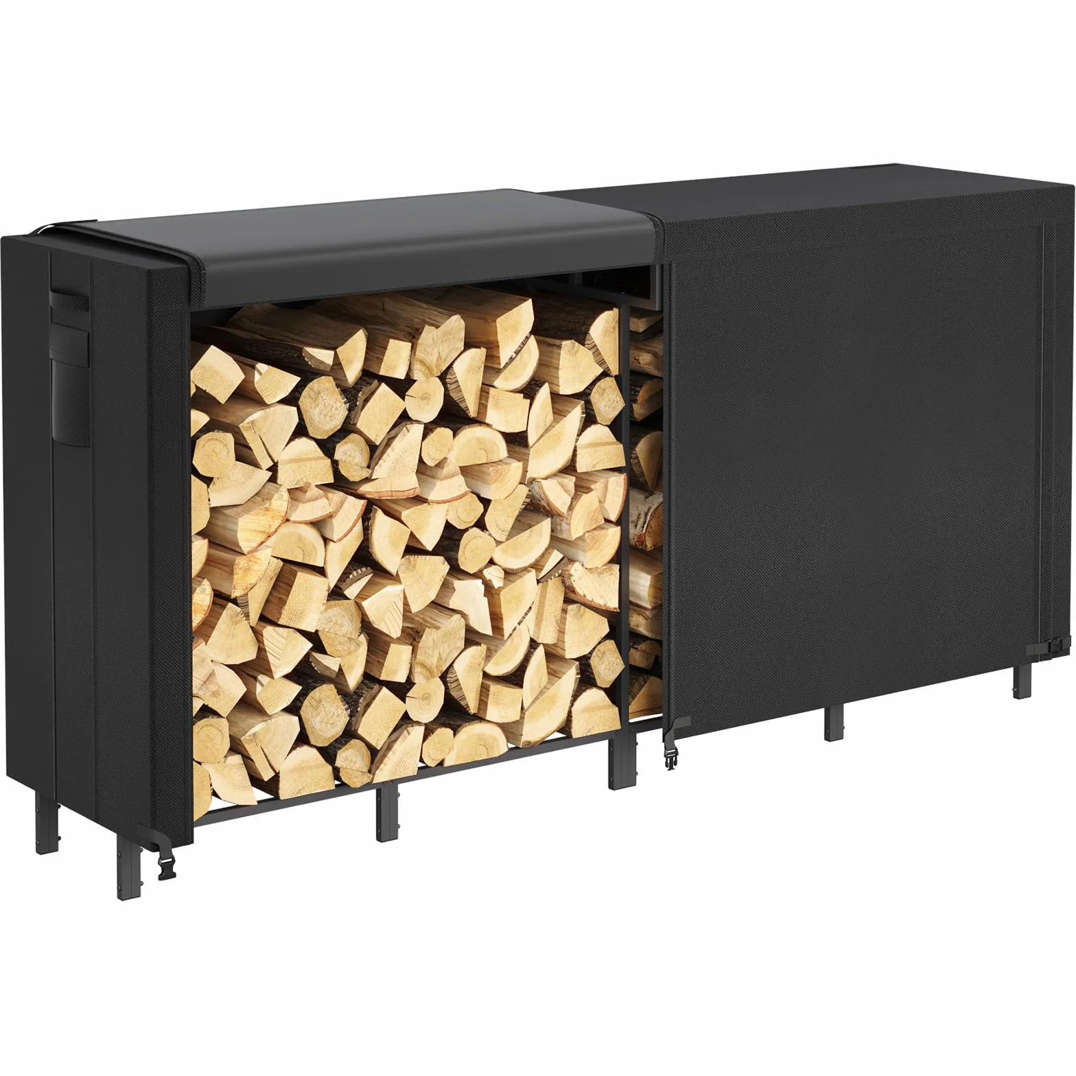 Lifewit Portalegna da Interno 243,8×58,5×122cm Porta Legnaia da Esterno con Copertura Impermeabile, Nero