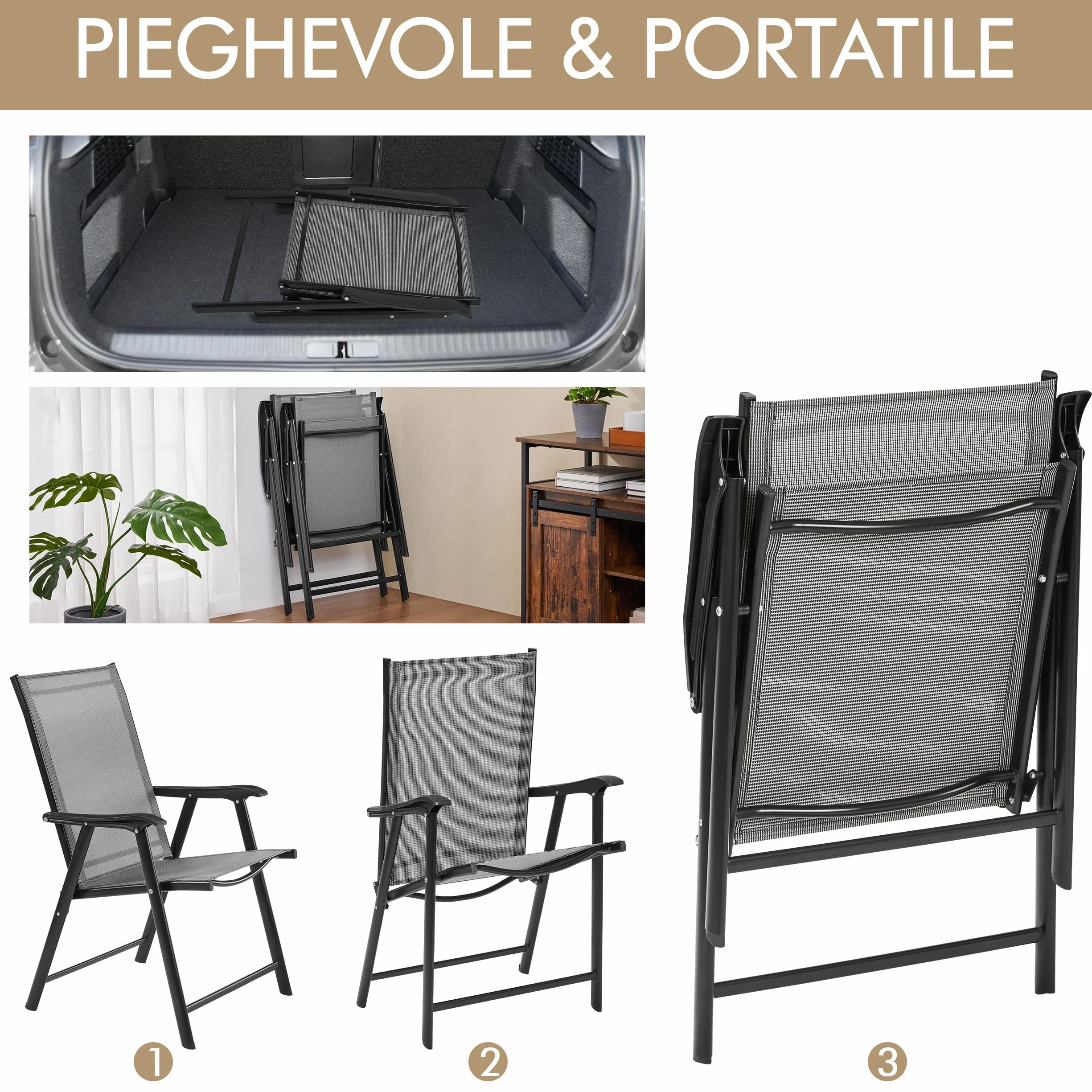 Yaheetech Set di 2 Sedie da Giardino Pieghevoli con Braccioli in Tela Grigio