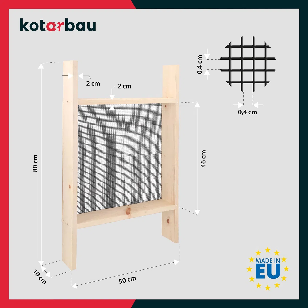 KOTARBAU Setaccio da Giardino 4x4 mm Acciaio Legno 80x50 cm per Terra Compost