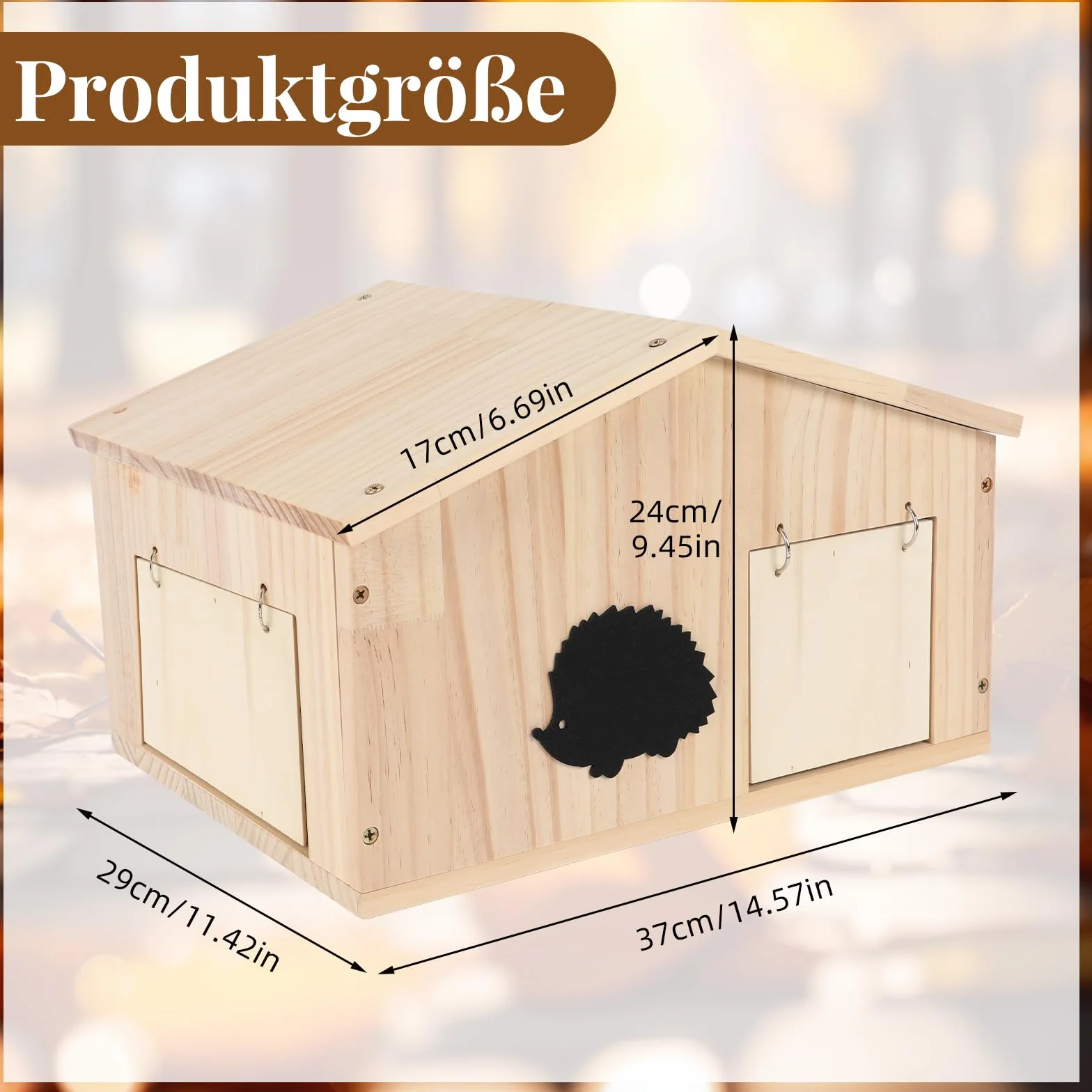 Casetta per ricci in legno con patta in rattan e fondo, resistente all'inverno, con ingresso labirinto e tetto inclinato, casa per riccio a prova di gatti, per giardino, cortile, esterno