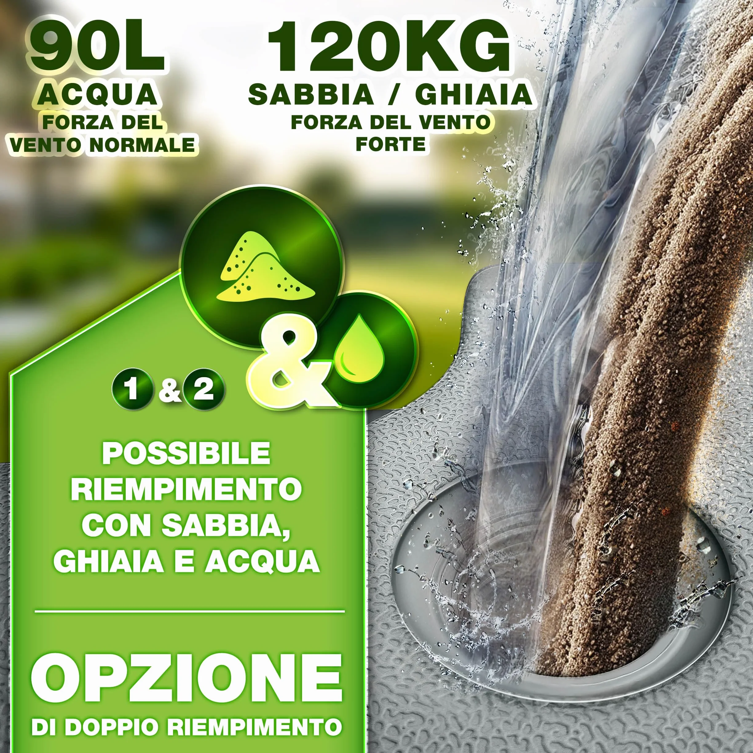 tillvex® Base per Ombrellone 90 Litri / 120 kg – 4 Pezzi per Ombrellone Decentrato con Connettore Metallico | Porta Ombrelloni Riempibile con Acqua o Sabbia | Supporto Ombrellone (Grigio)