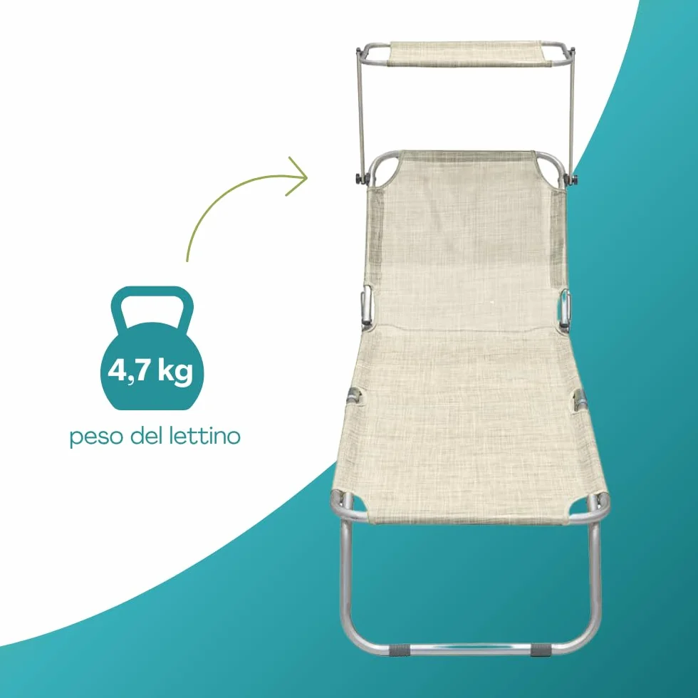 VIRSUS Lettino Prendisole Pieghevole 180x55x90 cm Textilene Metallo Tubolare 18mm Peso Max 120kg Beige