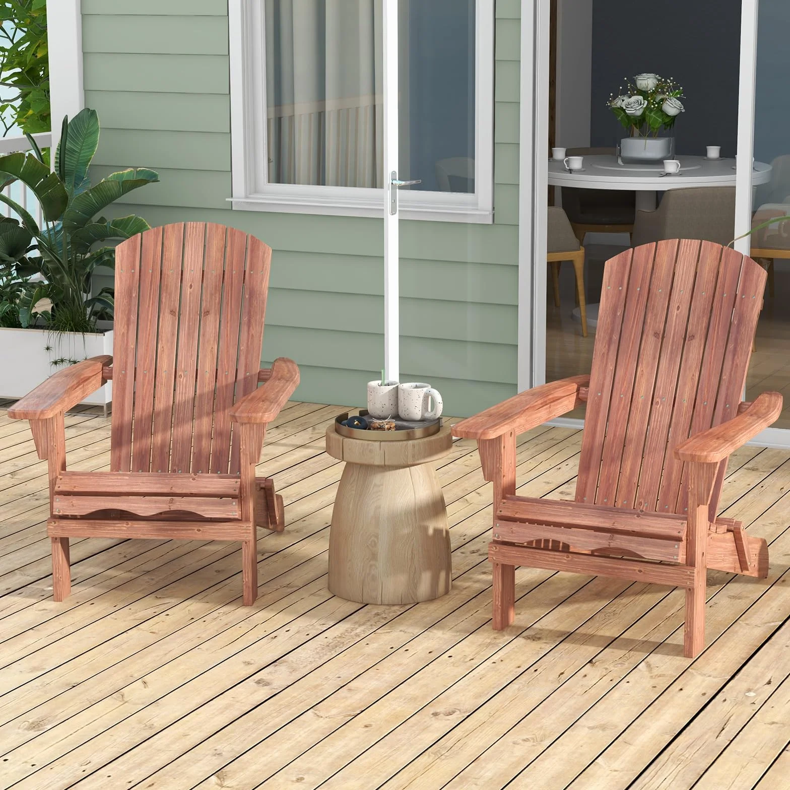 KOMFOTTEU Sedia Adirondack Pieghevole in Legno di Abete, Portata 180kg, Naturale, 2 Pezzi