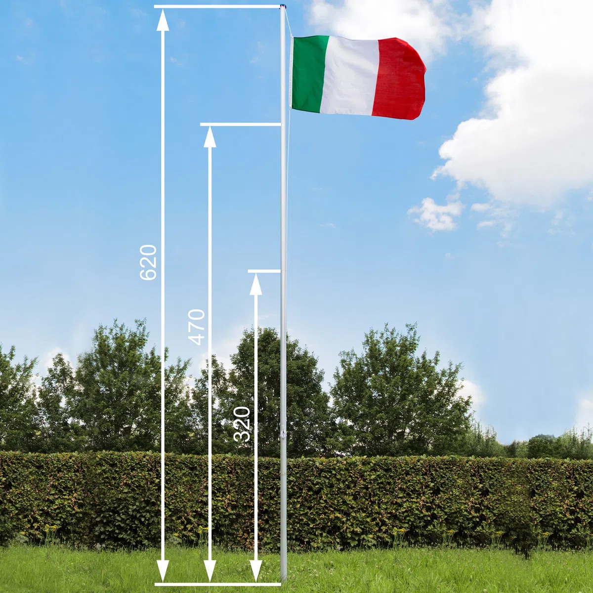tectake Asta Alluminio 625 cm con Bandiera, Corda e Piantone, Set Regolabile in Altezza per Esterno