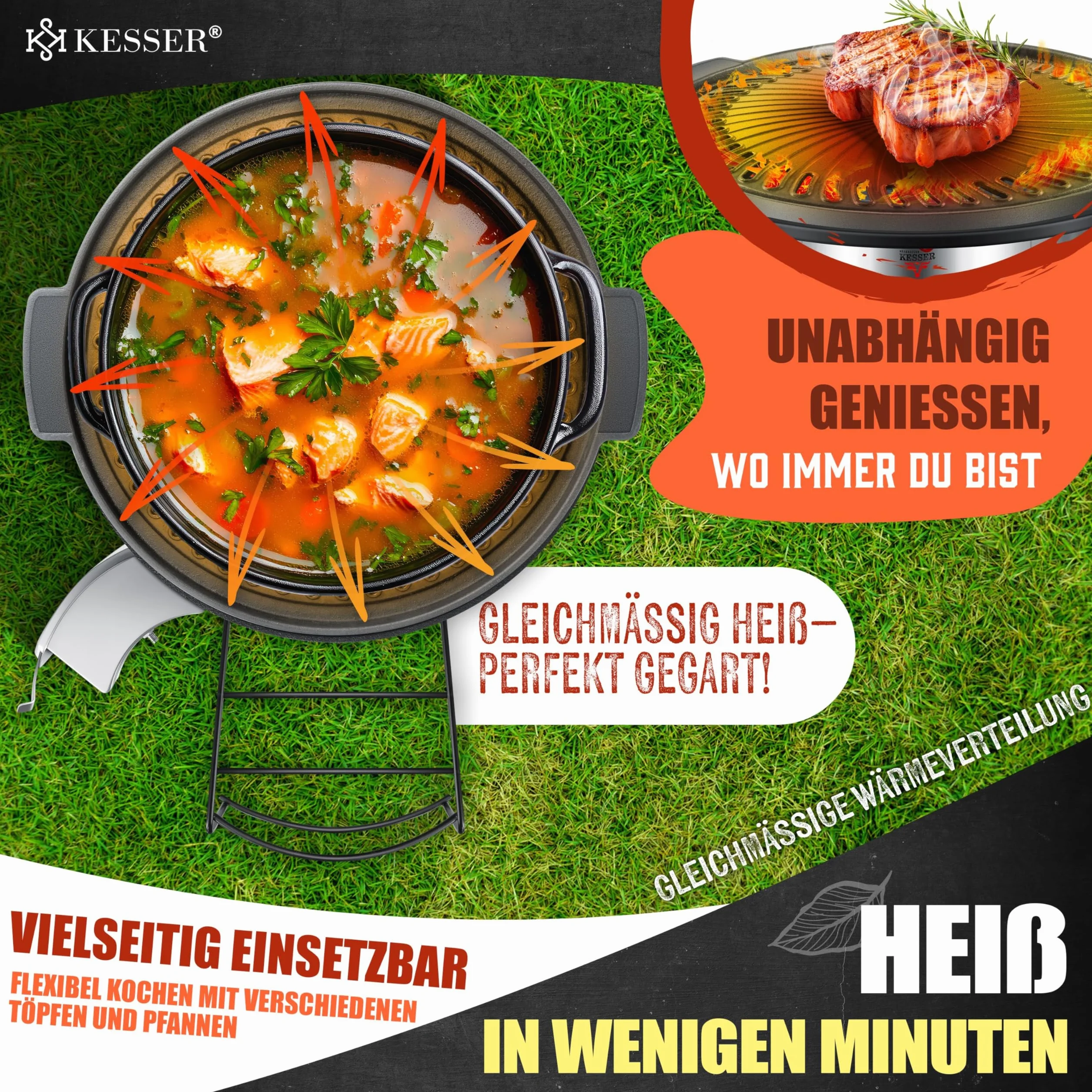 KESSER® Piastra per Forno a Razzo, Olandese, a Legna da Campeggio, Barbecue