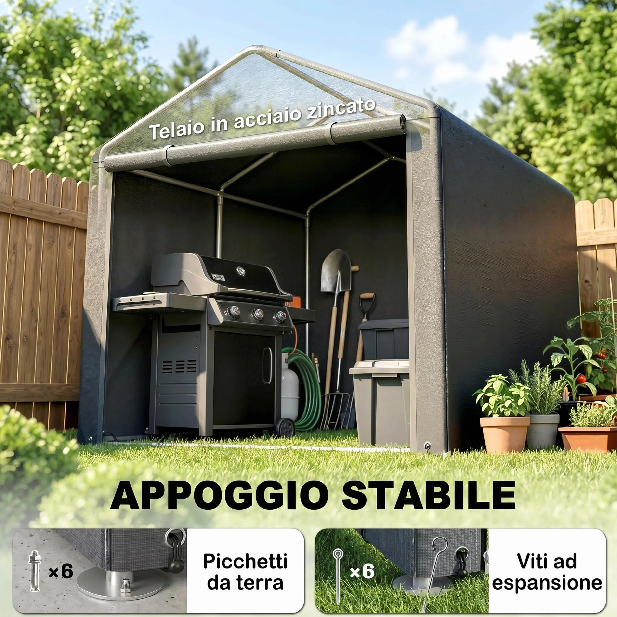 Outsunny Tenda Garage Esterno Anti UV Zip 160x218x172 cm Grigio Scuro