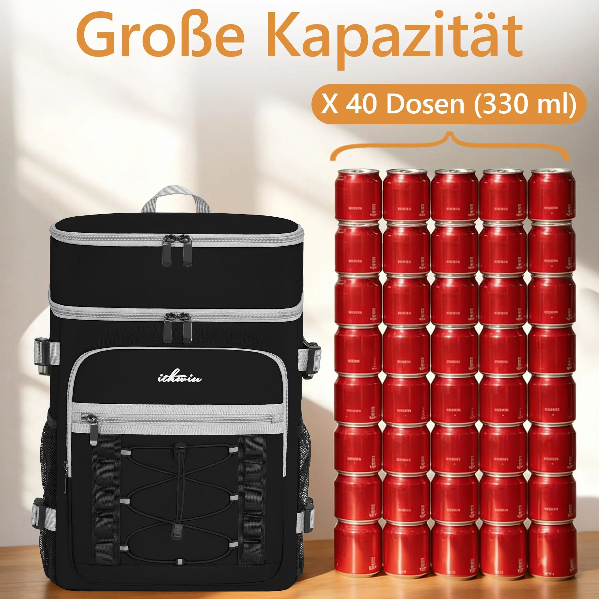 OUUTMEE Zaino refrigerante impermeabile a doppio strato per picnic, spiaggia, escursioni, nero