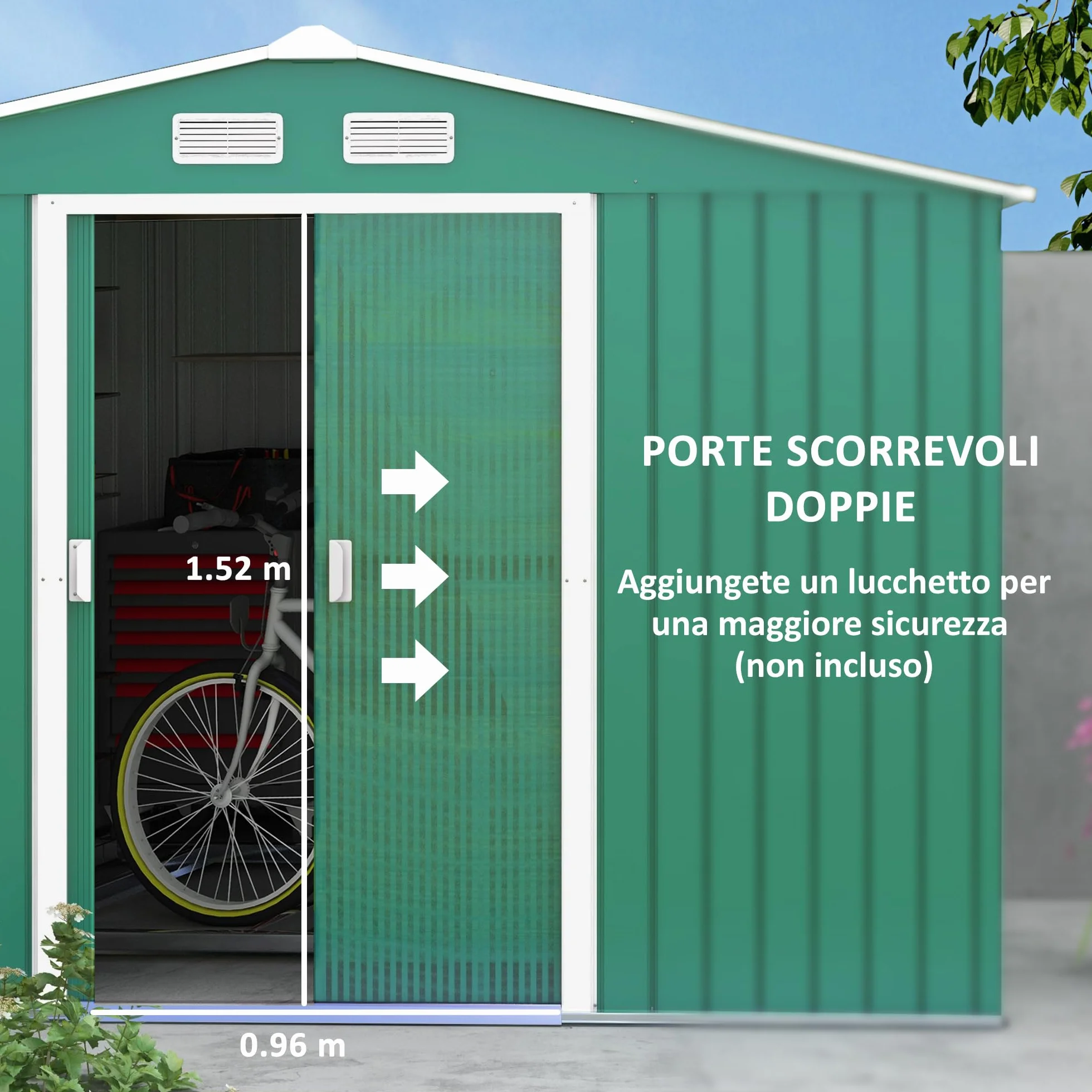Outsunny Casetta da Giardino 4.9 m² Lamiera d'Acciaio 277x195x192 cm Verde Scuro