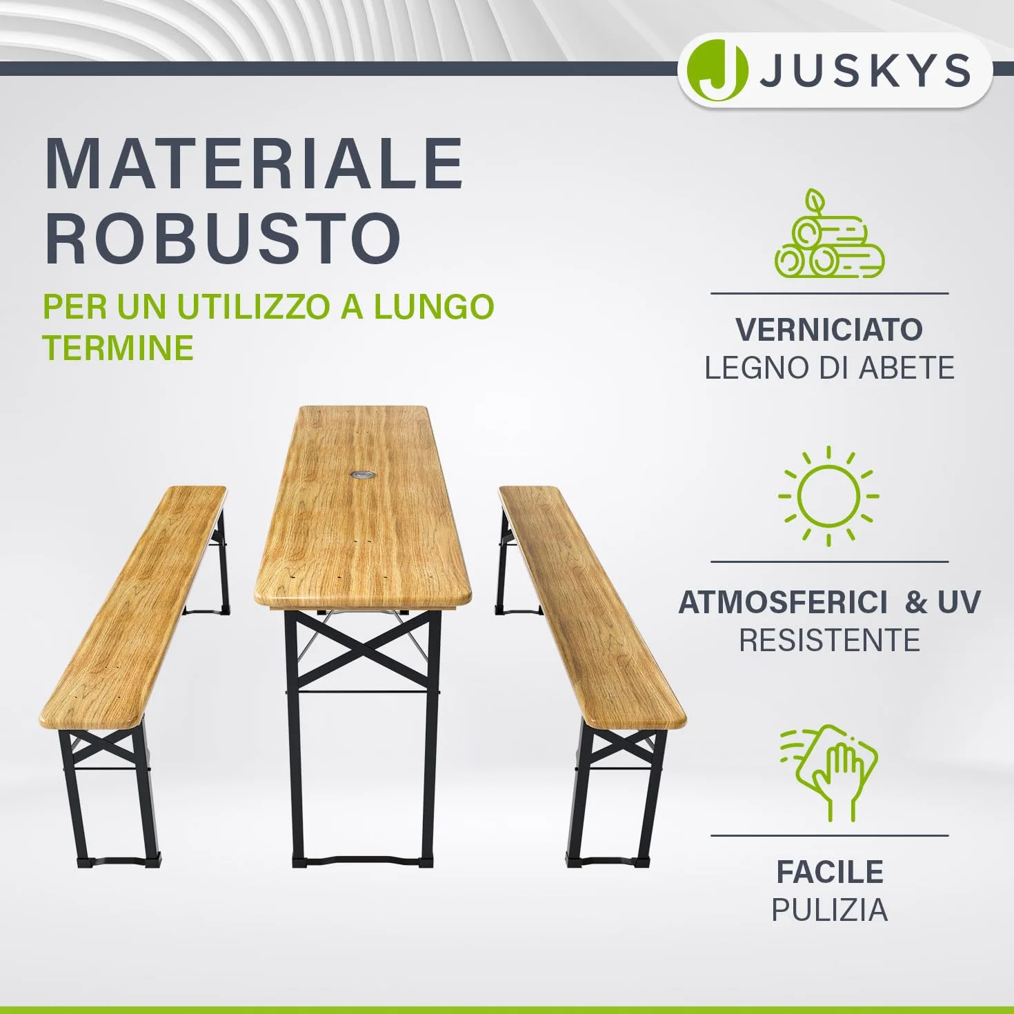 Juskys Set birreria Bichl 3 pezzi pieghevole 170x46x77 cm - Set mobili da giardino tavolo da birra e 2 panche da birra