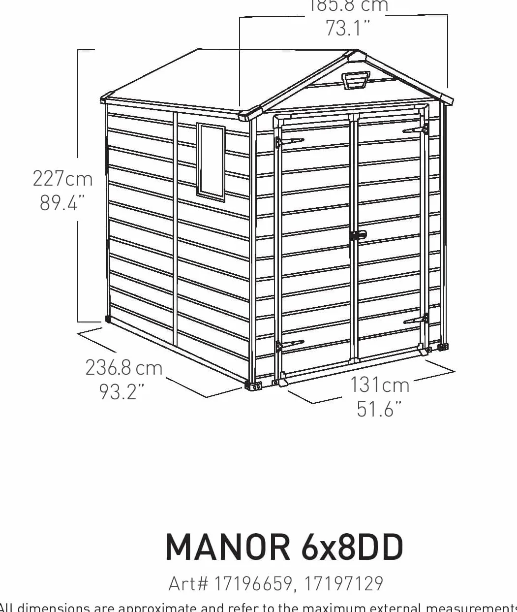Keter Casetta da Giardino, Manor 6x8, Grigia, 185,8 x 236,8 x 227H cm