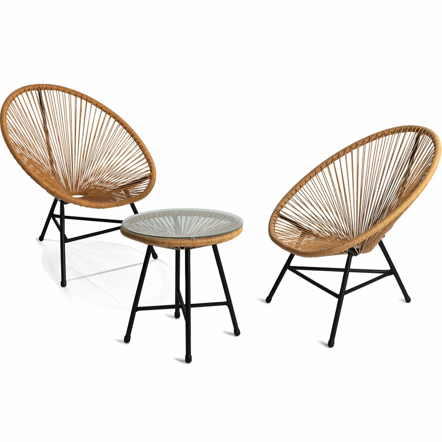 Set mobili da Giardino Izmir Tavolo 2 poltrone Corda Effetto Rattan