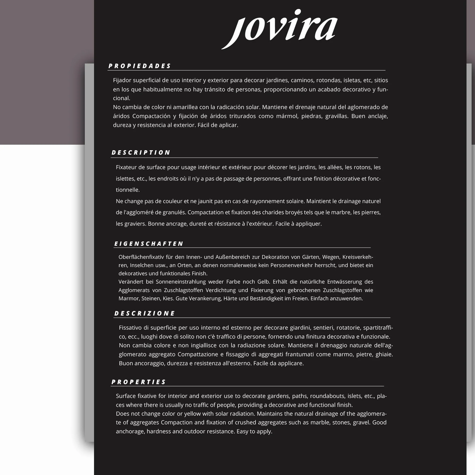 JOVIRA PINTURAS Legante di Ghiaia 5 Litri | resina per compattazione e Fissaggio di aggregati (5 Litri). B-07