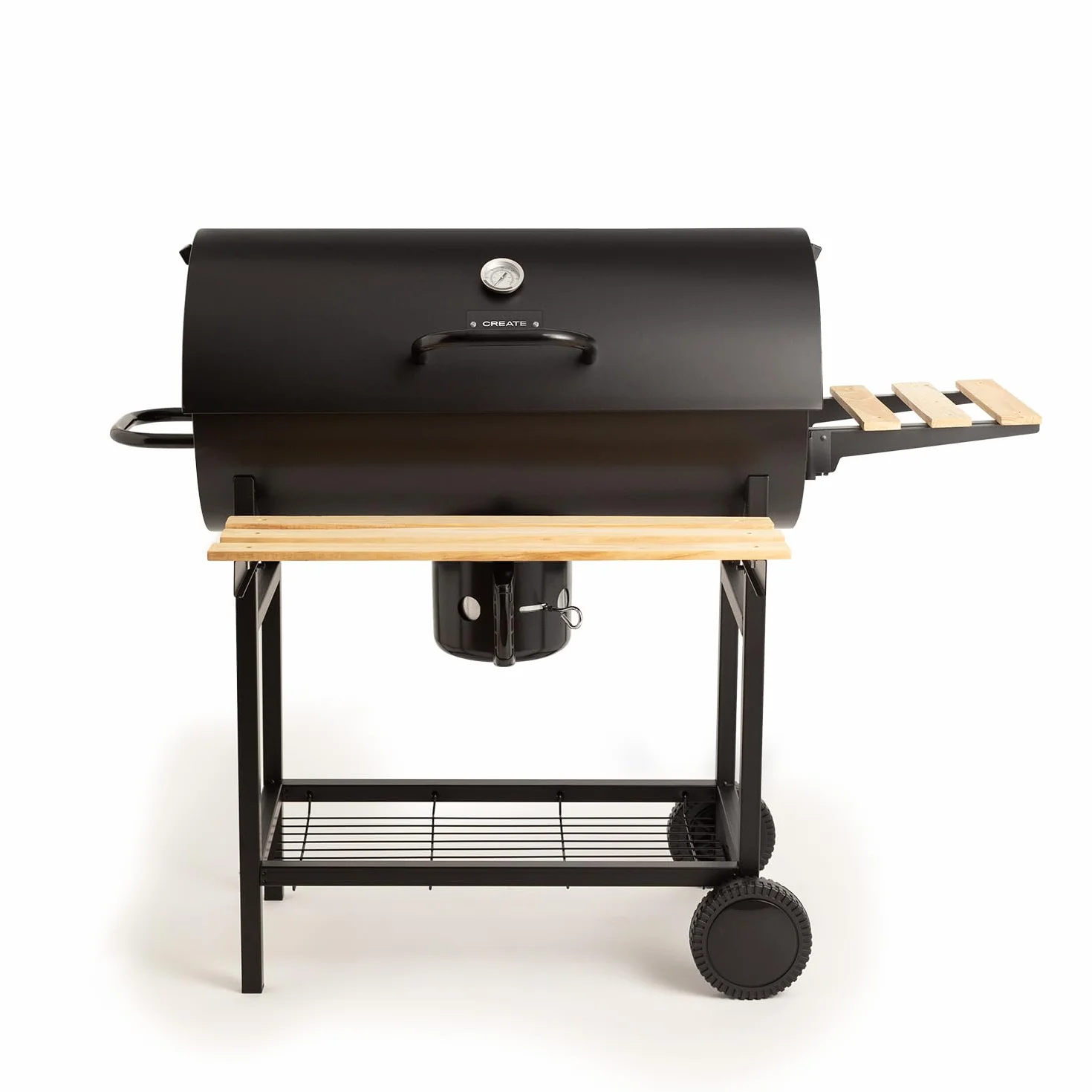 Barbecue affumicatore a carbone con ruote in acciaio inox nero griglia superiore controllo temperatura