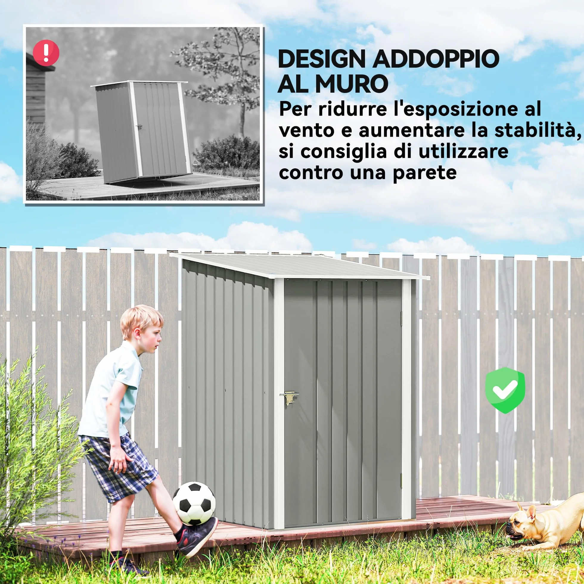 Outsunny Casetta da Giardino 0.92m² Acciaio Zincato Capanno Porta Attrezzi 100x104x160 cm Grigio Chiaro