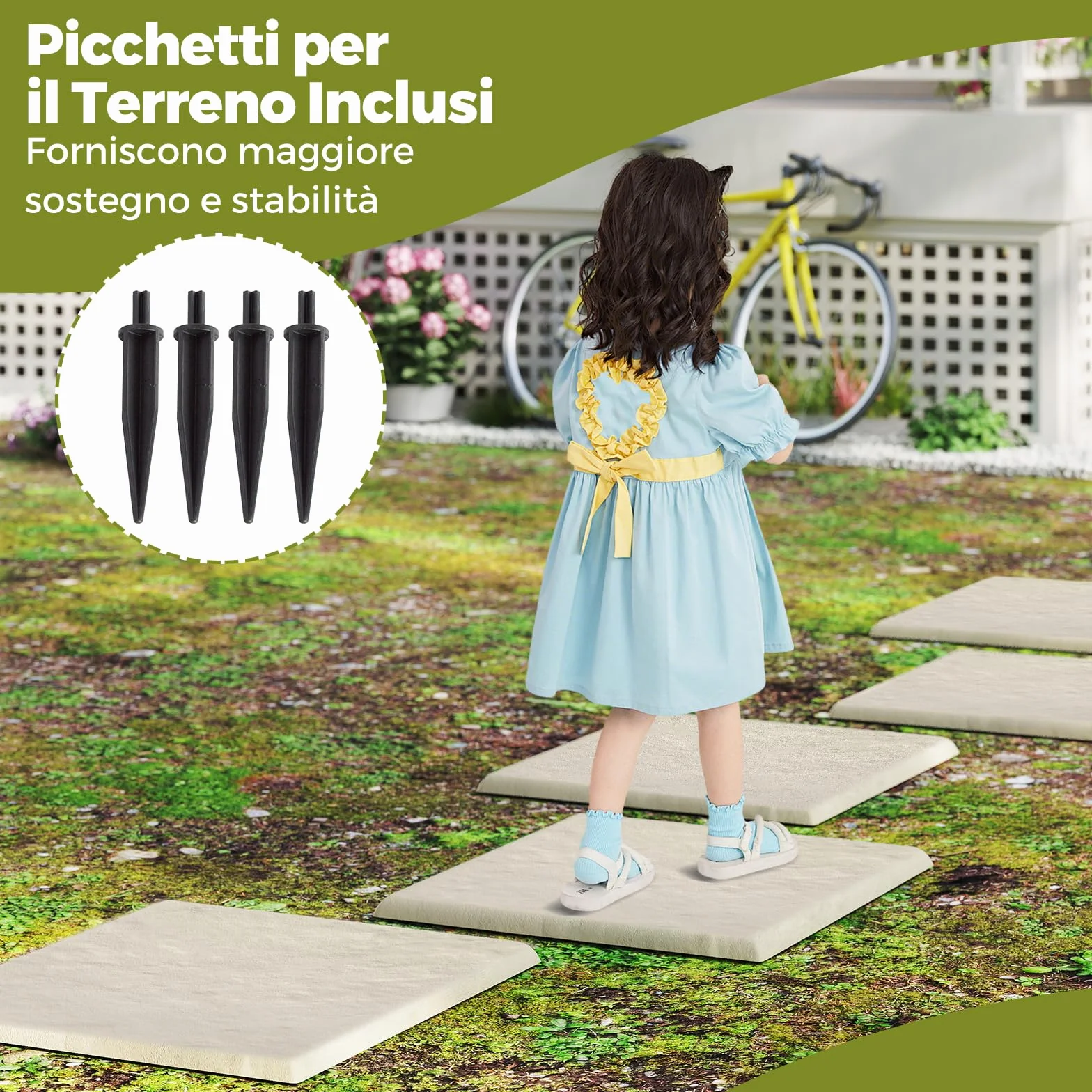 COSTWAY Set di 8 Pietre da Passo con Picchetti da Terra, Passerelle Decorative per Giardino, Pavimentazione Esterna Resistente a Tutte le Condizioni Meteorologiche per Prato e Giardino