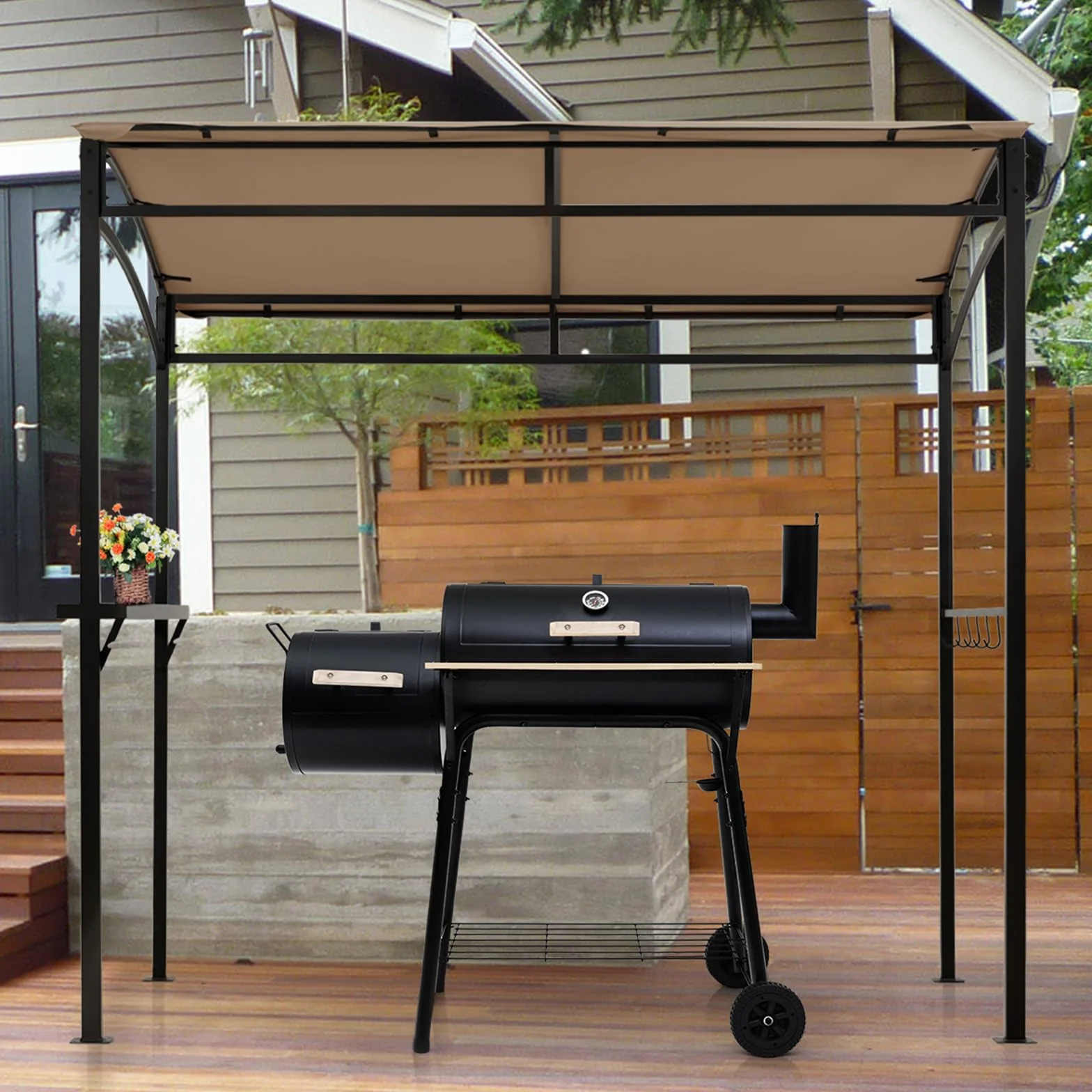 COSTWAY Gazebo per Barbecue 216x134x211 cm Pergola da Giardino con Ripiano e Ganci