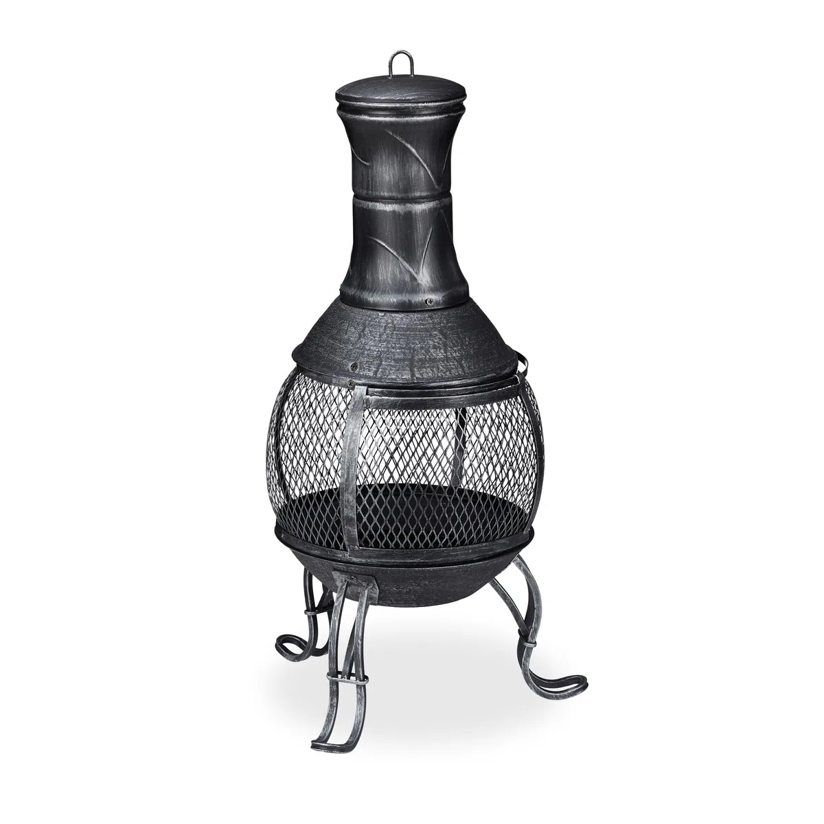 Relaxdays Forno Azteco Attizzatoio Graticola per Legna Griglia Parascintille Giardino Alto 89 cm Grigio