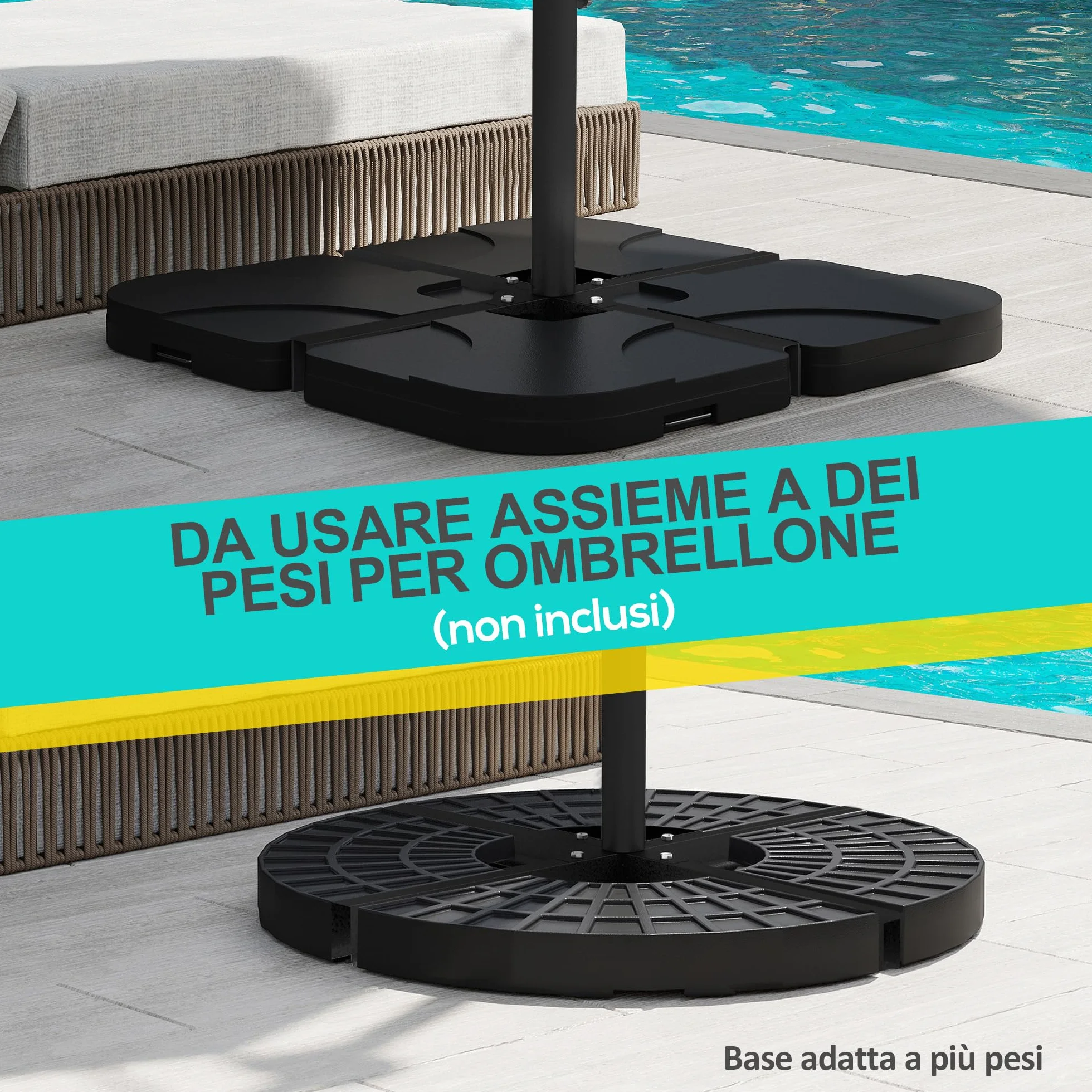 Outsunny Base per Ombrellone a Croce con Vite Laterale, Basamento per Ombrellone in Metallo, per Pali di Ombrelloni da Ø38/48 mm, 100x100x75 cm, Nero