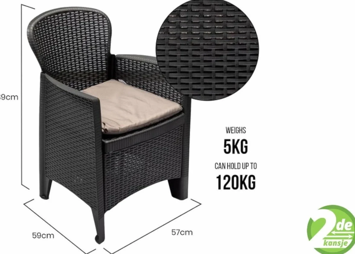 MAURY'S Salotto da Giardino Akita 3pz Antracite Cuscini