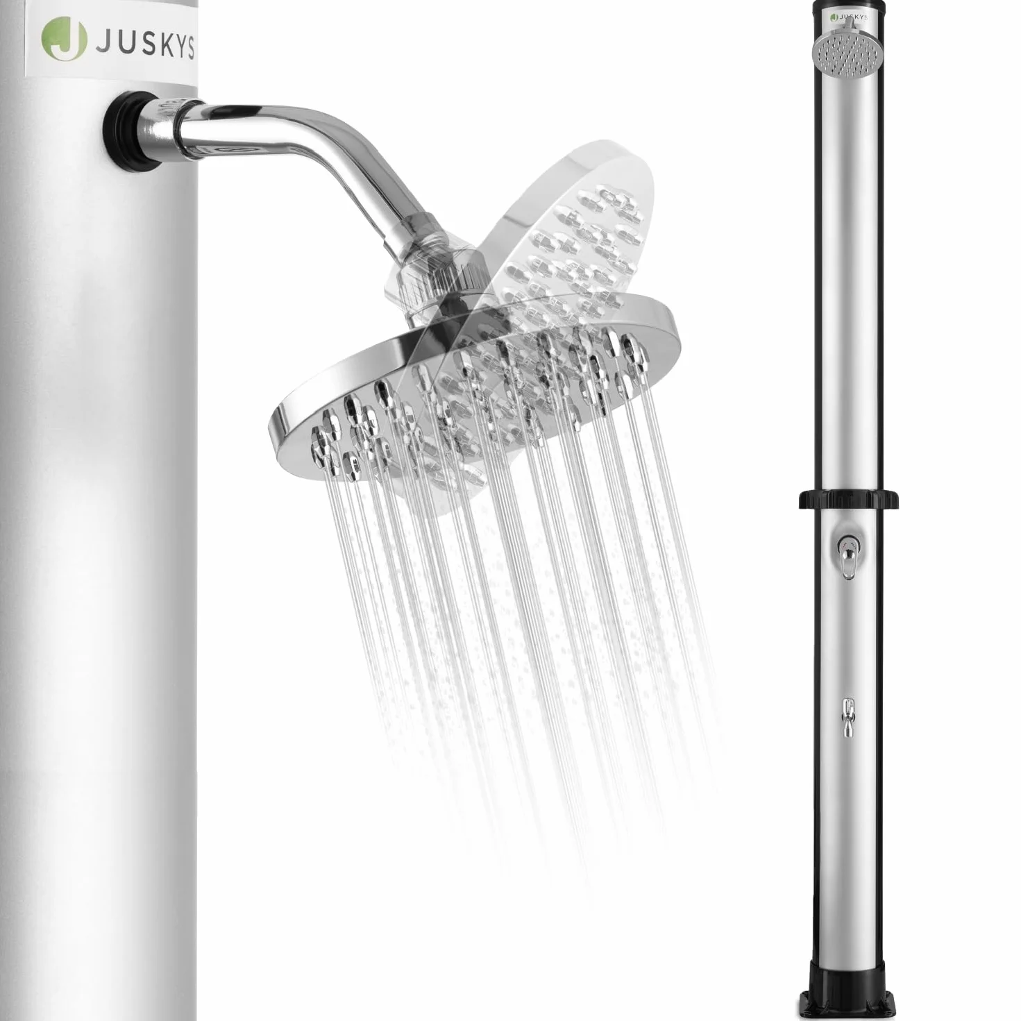 Juskys Doccia Solare Victoria 20/35 / 40 Litri - Fino a 60°C – con doccetta Girevole, Doccia per i Piedi e Collegamento per Tubo da Giardino Doccia da Giardino Doccia Esterna