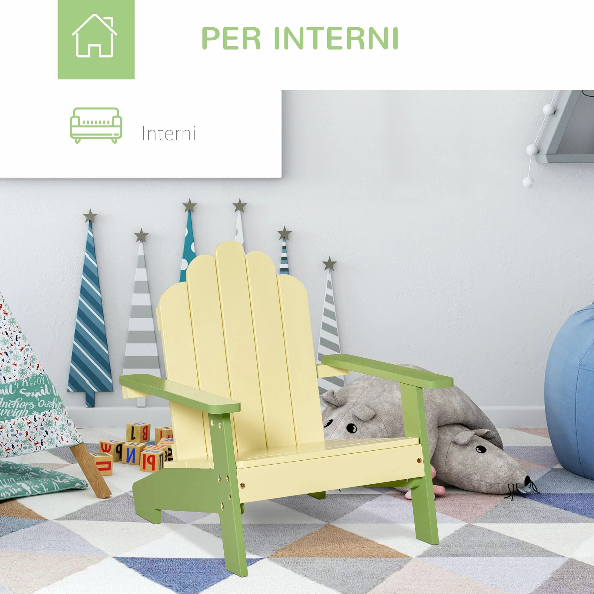 Outsunny Sedia per Bambini da Giardino Adirondack in Legno di Pino Verde