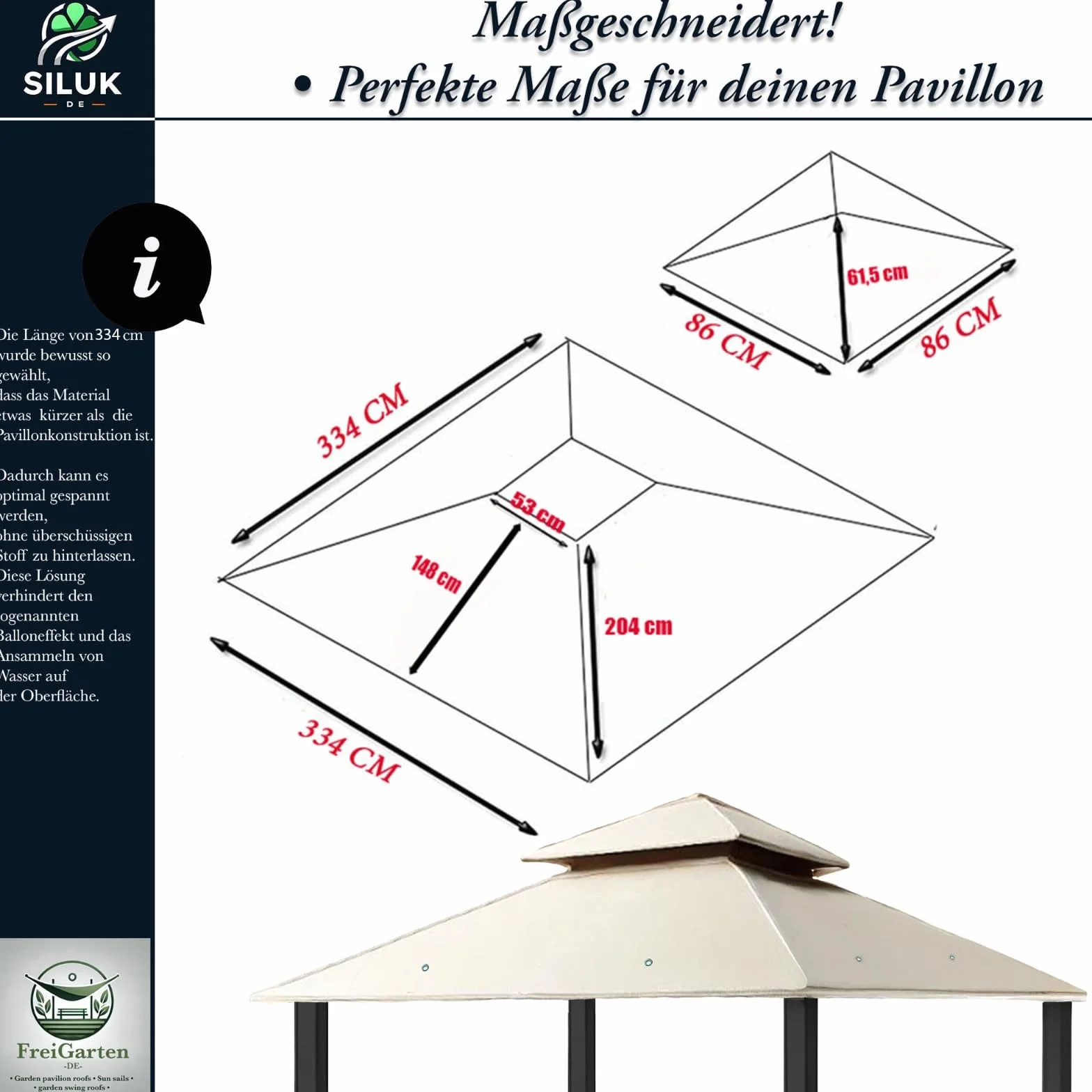 Tetto di ricambio per gazebo 334x334 cm sabbia anticata impermeabile Panama PCV Soft 370 g/m² modello 10 beige
