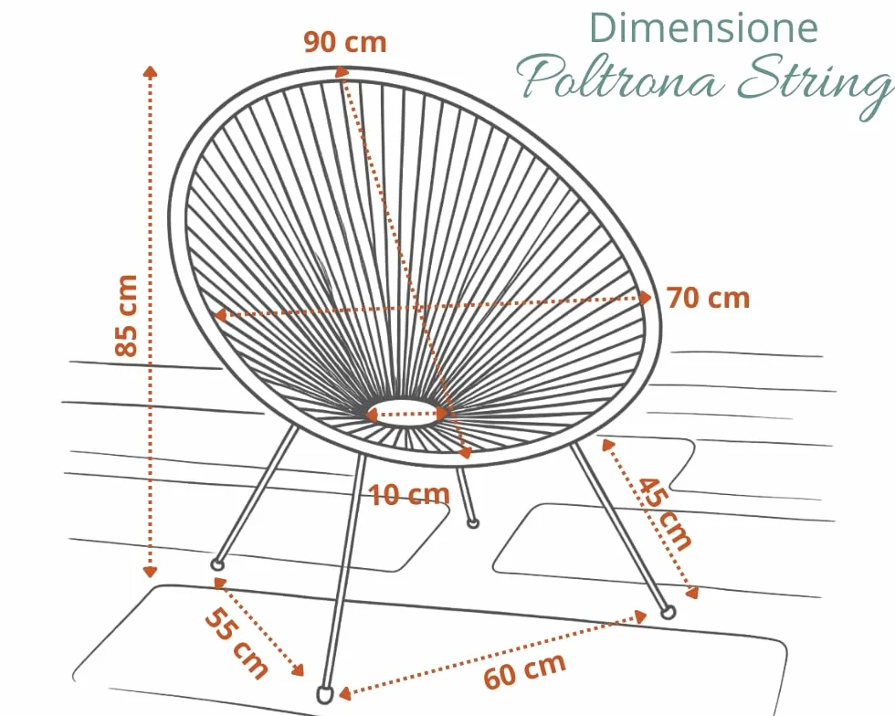 Tata Home Poltrona Relax da Giardino Mod. String Bianco Telaio in Acciaio