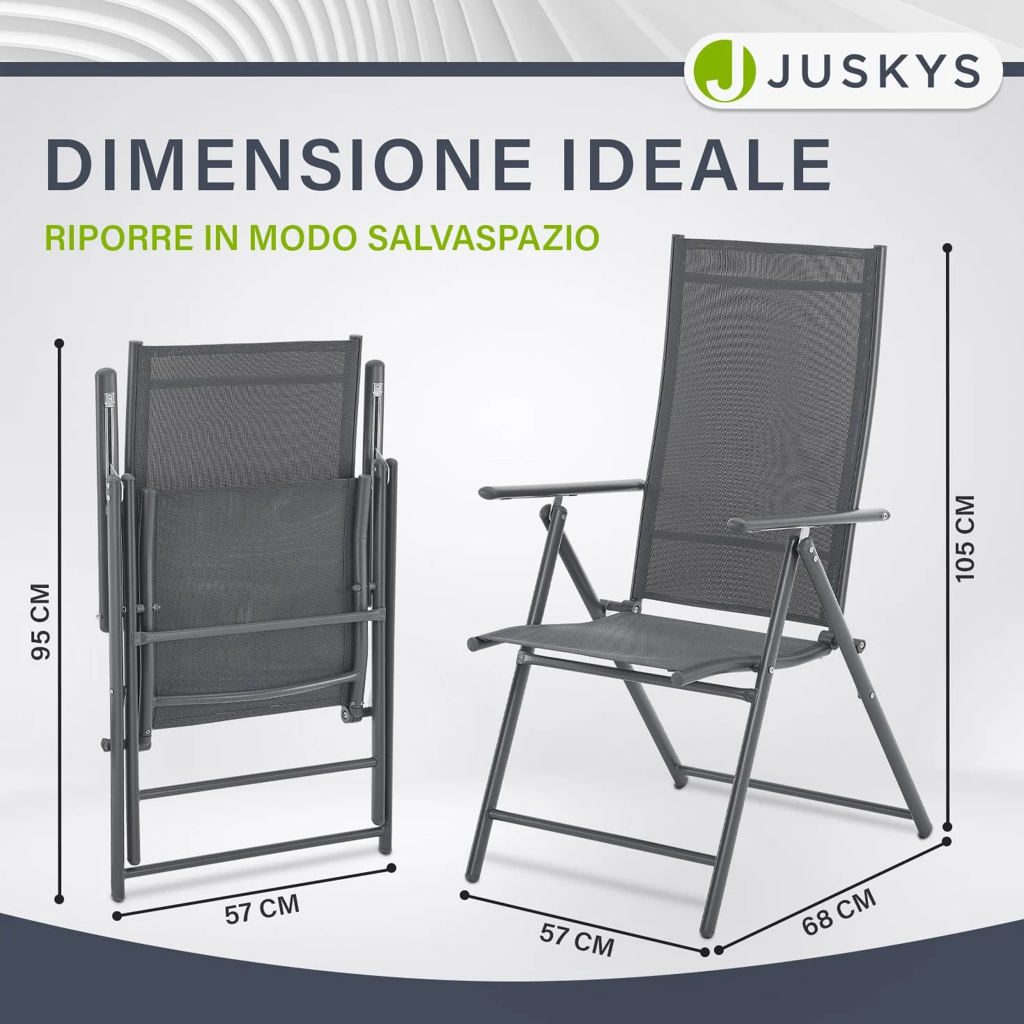 Juskys Sedie da giardino Calena set 4 pezzi antracite – Schienale regolabile in 7 posizioni – pieghevoli con struttura in acciaio e tessuto traspirante