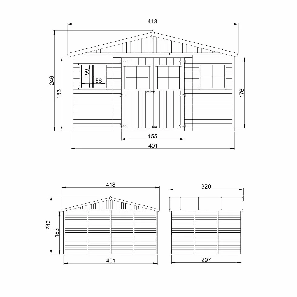 Casa da giardino in legno naturale A246x418x320 cm/12 m²- Magazzino esterno con finestre - Capanno da giardino - Bici, Deposito attrezzi e rimessa TIMBELA M331
