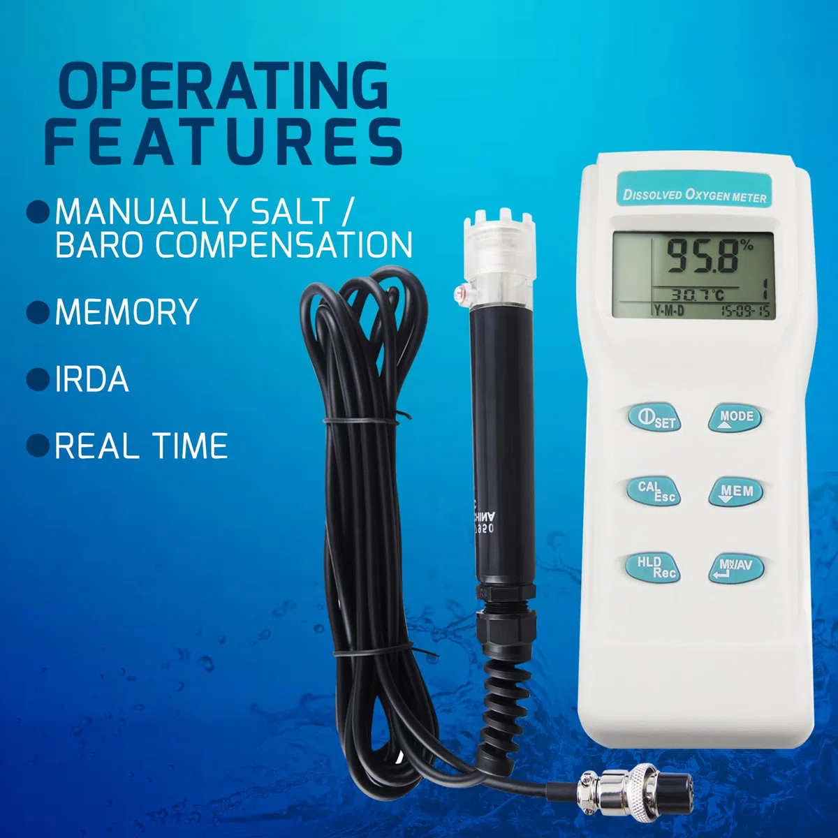 GAIN EXPRESS Professionale Digitale Grande LCD Disciolto Ossigeno DO Meter Tester di Qualità Dell'acqua con ATC 99 Funzione di Memoria
