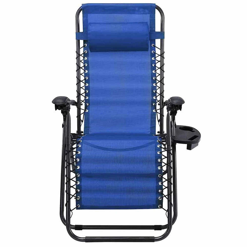 BAKAJI Sedia a Gravità Zero Pieghevole Salvaspazio con Vassoio Acciaio 22mm Reclinabile Texilene Blu