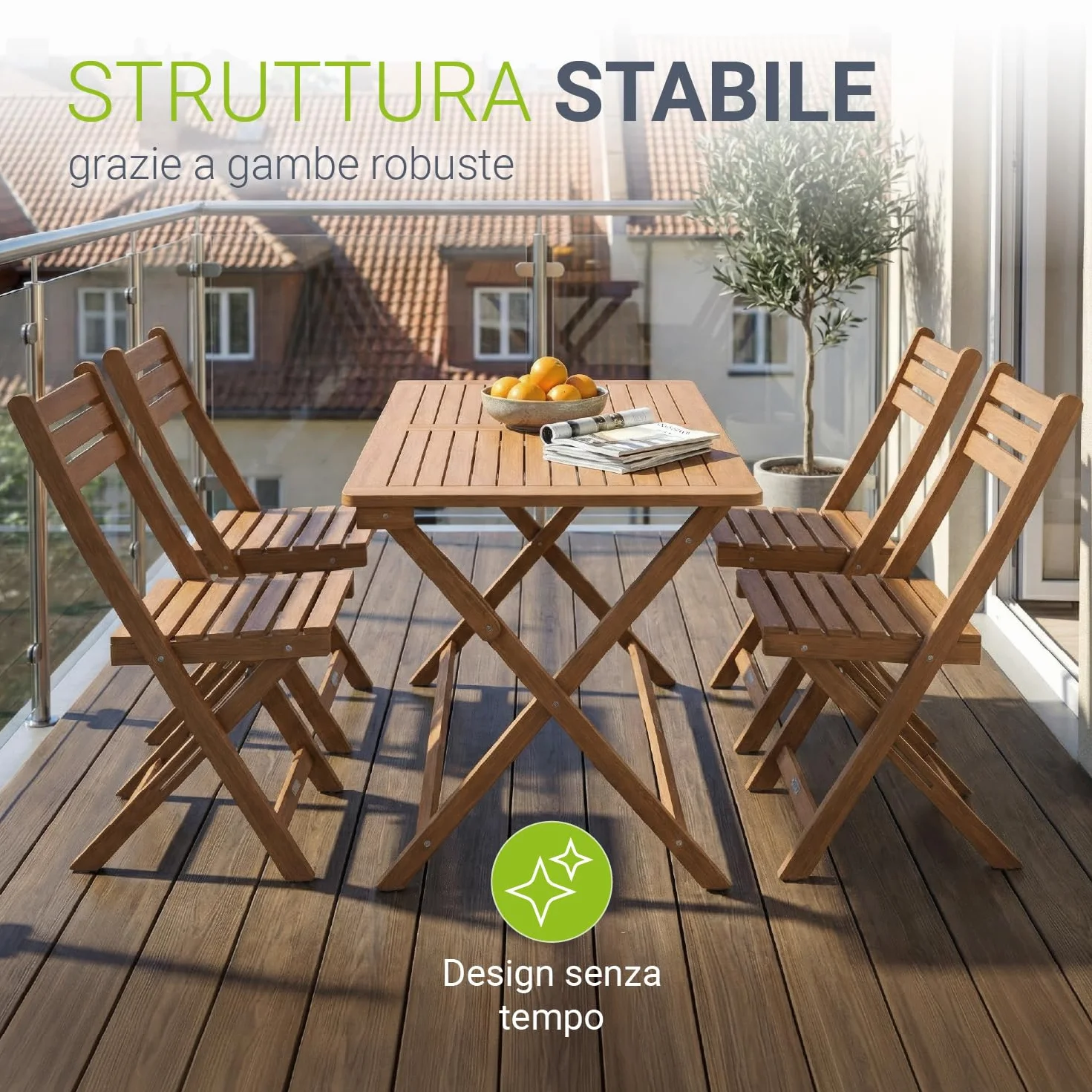 Juskys Gruppo pranzo Rimini acacia 5 pezzi sedute pieghevoli terrazza balcone