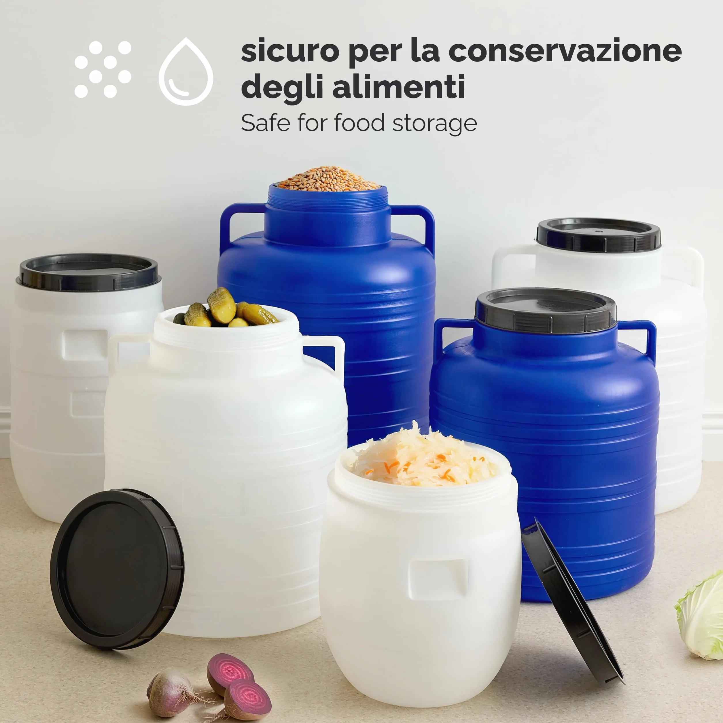 Garronda bidone plastica BPA-free 80 litri per alimenti tanica acqua cisterna con coperchio Blu
