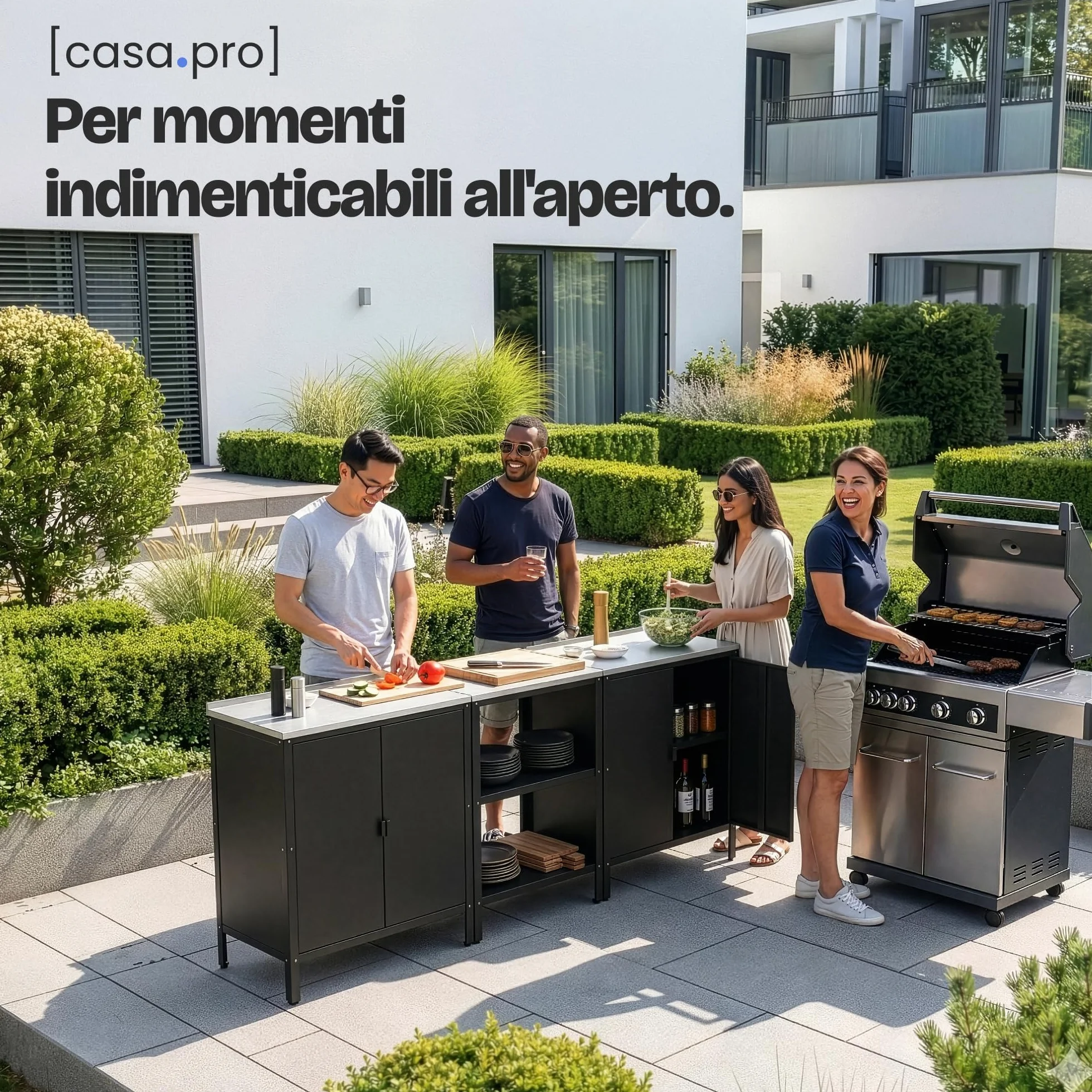 casa.pro Armadio da Giardino Mobile Organizzatore da Esterno 92 x 80 x 50 cm Armadietto in Acciaio con 2 Ante e Ripiano Piedini Regolabili per Livellare - Nero Opaco