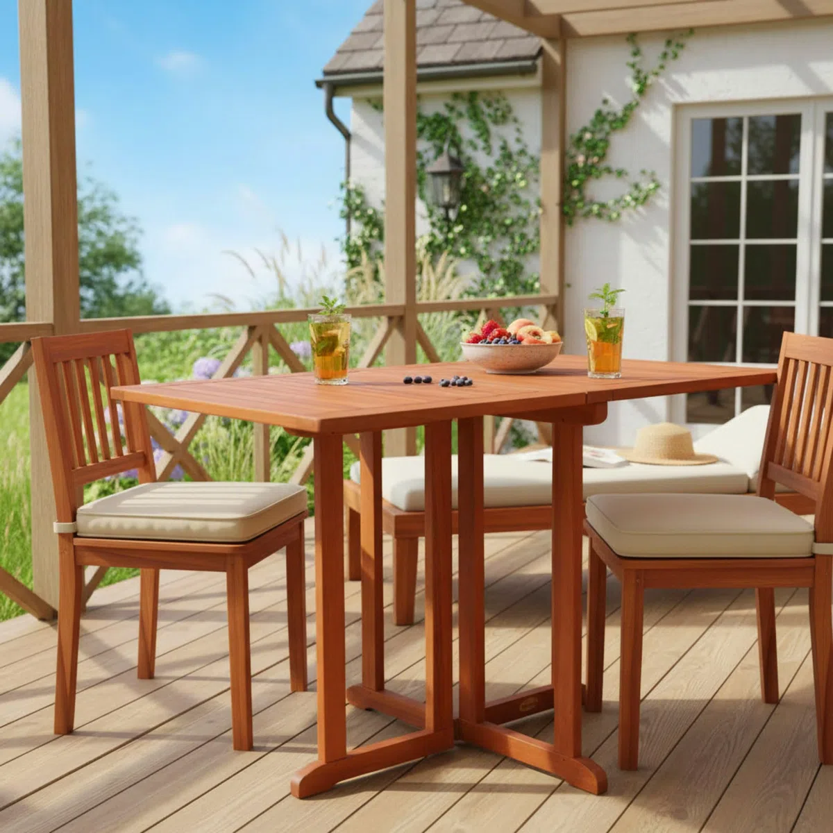 Spetebo Tavolo da balcone Baltimora in legno di eucalipto pieghevole – rettangolare/120 x 70 cm – Tavolo da pranzo per esterni in legno massiccio FSC oliato – Giardino terrazza balcone tavolo per