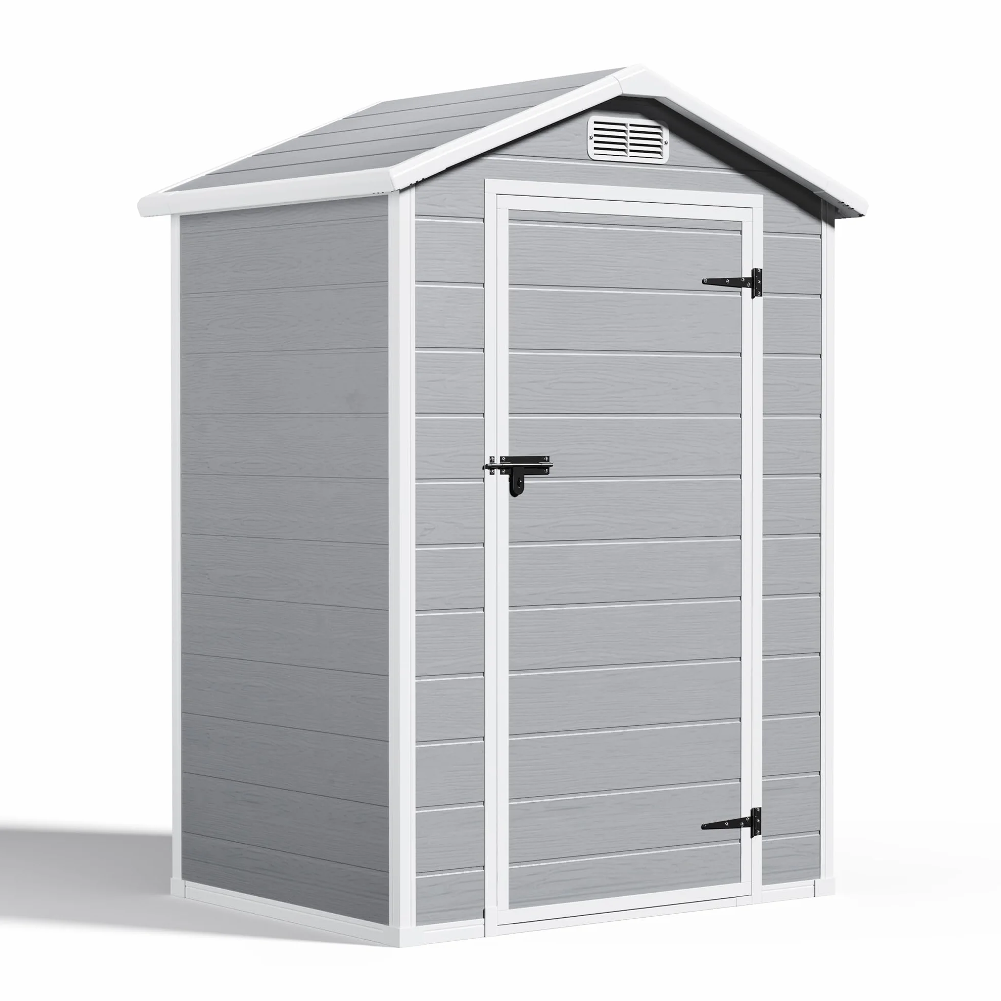 Casetta da Giardino in Resina 122x92x187 cm Capanno Porta Attrezzi con Finestra e Ventilazione Grigio