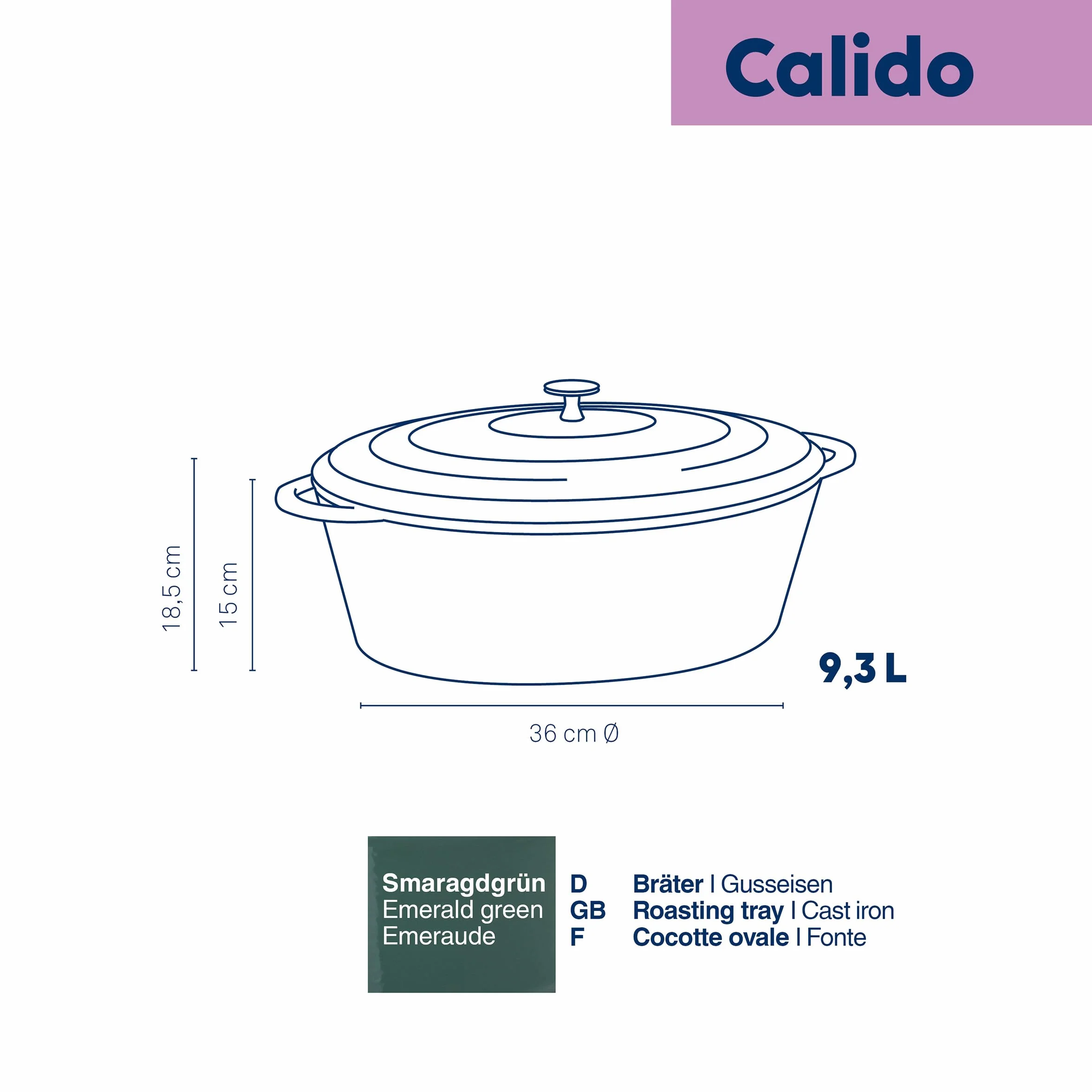 kela Casseruola ovale in ghisa 9,3 litri, forno olandese Calido, cottura a induzione con coperchio, pentola in ghisa per cuocere il pane, smaltato, verde