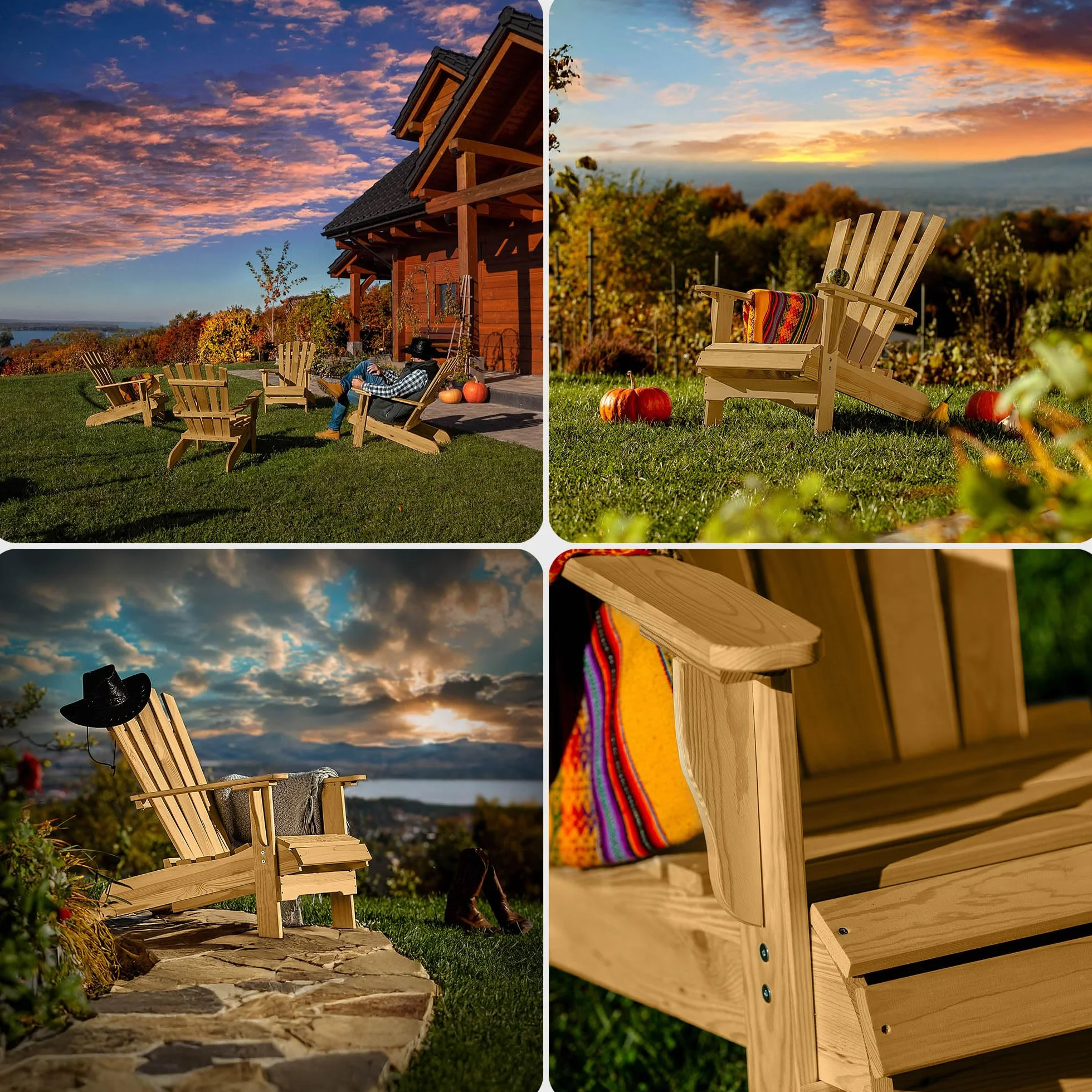 KADAX Adirondack - Sedia da giardino in legno, con schienale alto e braccioli, sedia relax, per esterni, in legno (scuro)