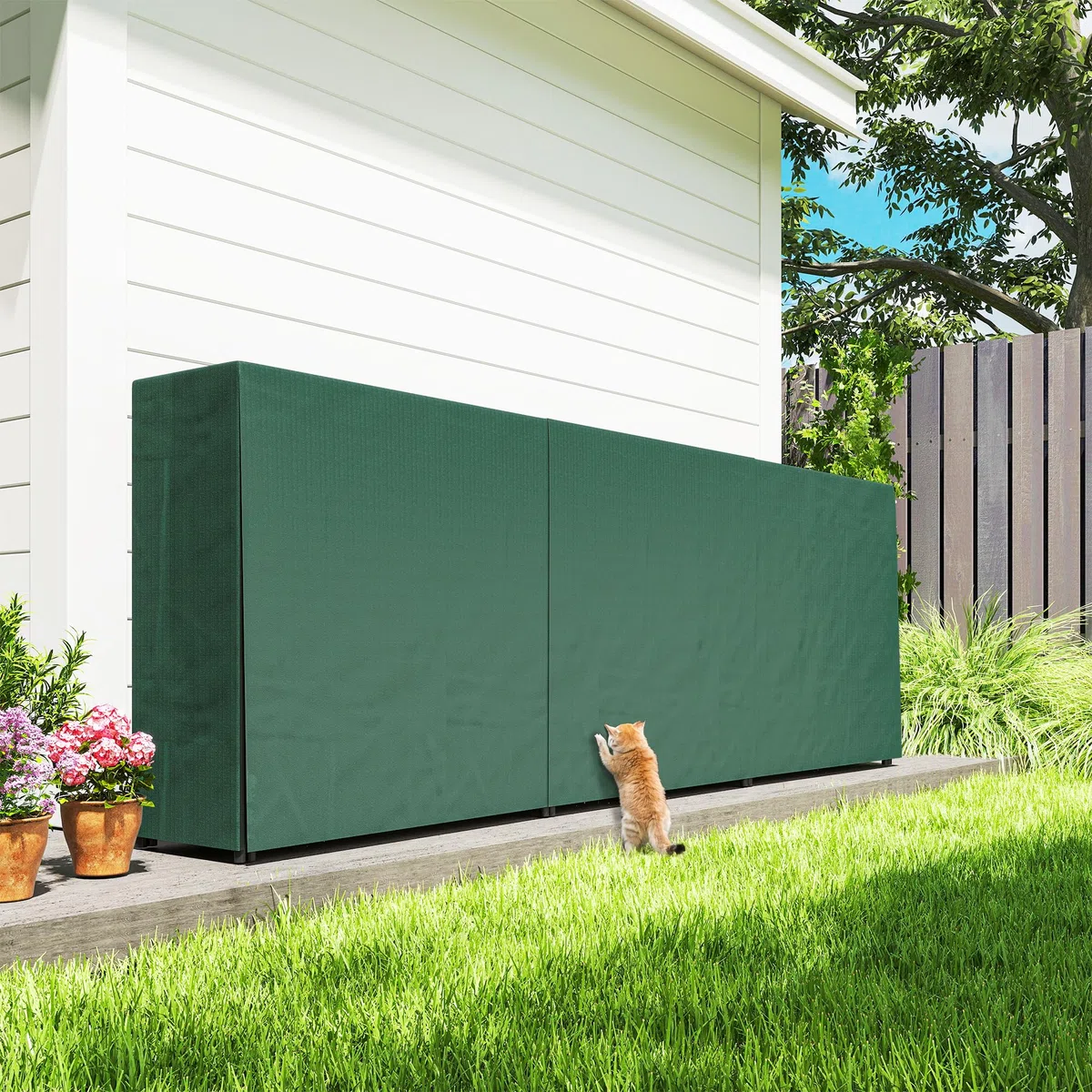 Outsunny Legnaia da Esterno in Metallo 1m³ 300x36x99 cm Nero e Verde Scuro