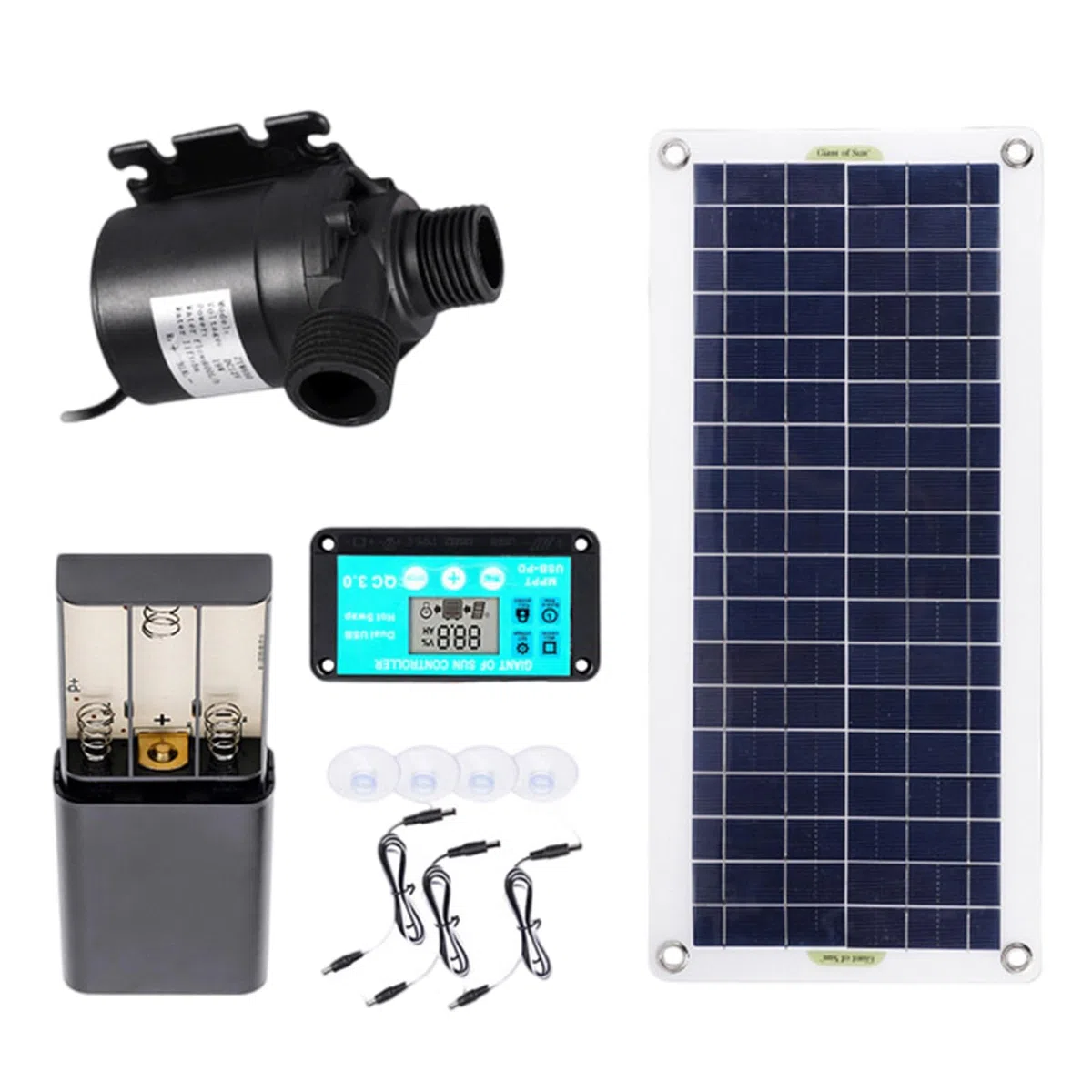 Pompa per fontane solari con pannello 100W, batteria integrata per giardini