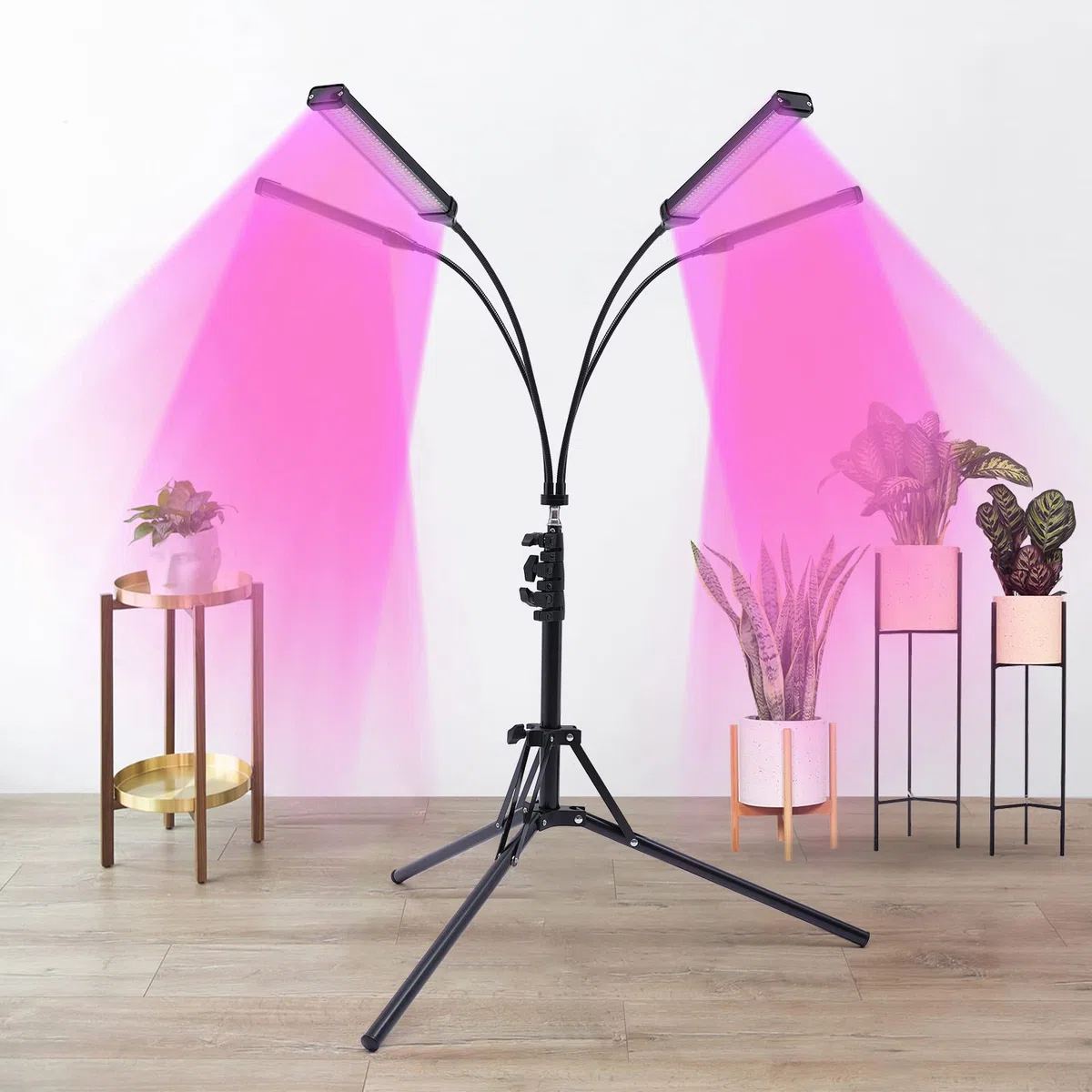 Lampada a 4 teste per piante da interno, luce solare, con clip, per piante e piante