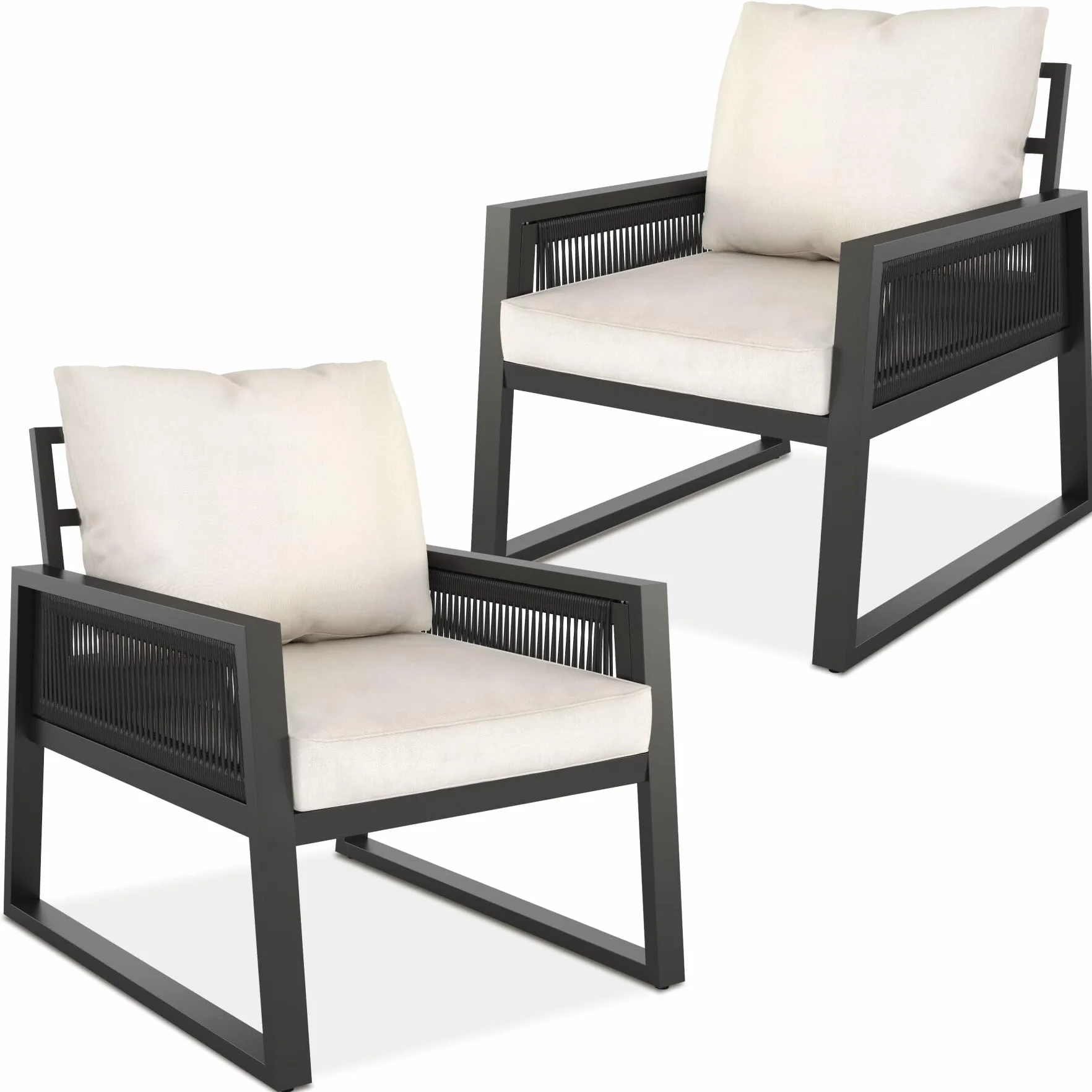 Tectake Set Salottino da Giardino 2 Posti, Telaio Alluminio Antiruggine, Cuscini Spessi, Design a Corda