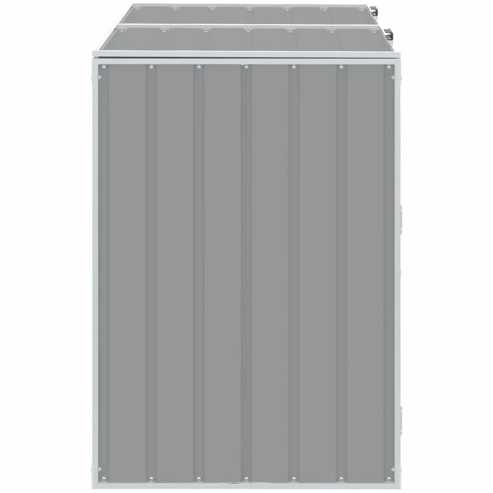 vidaXL Copribidone con Ruote per 2 Bidoni Grigio 144x81x113 cm Acciaio, copribidone singolo con ruote, copribidone da giardino, copertura per cassonetti