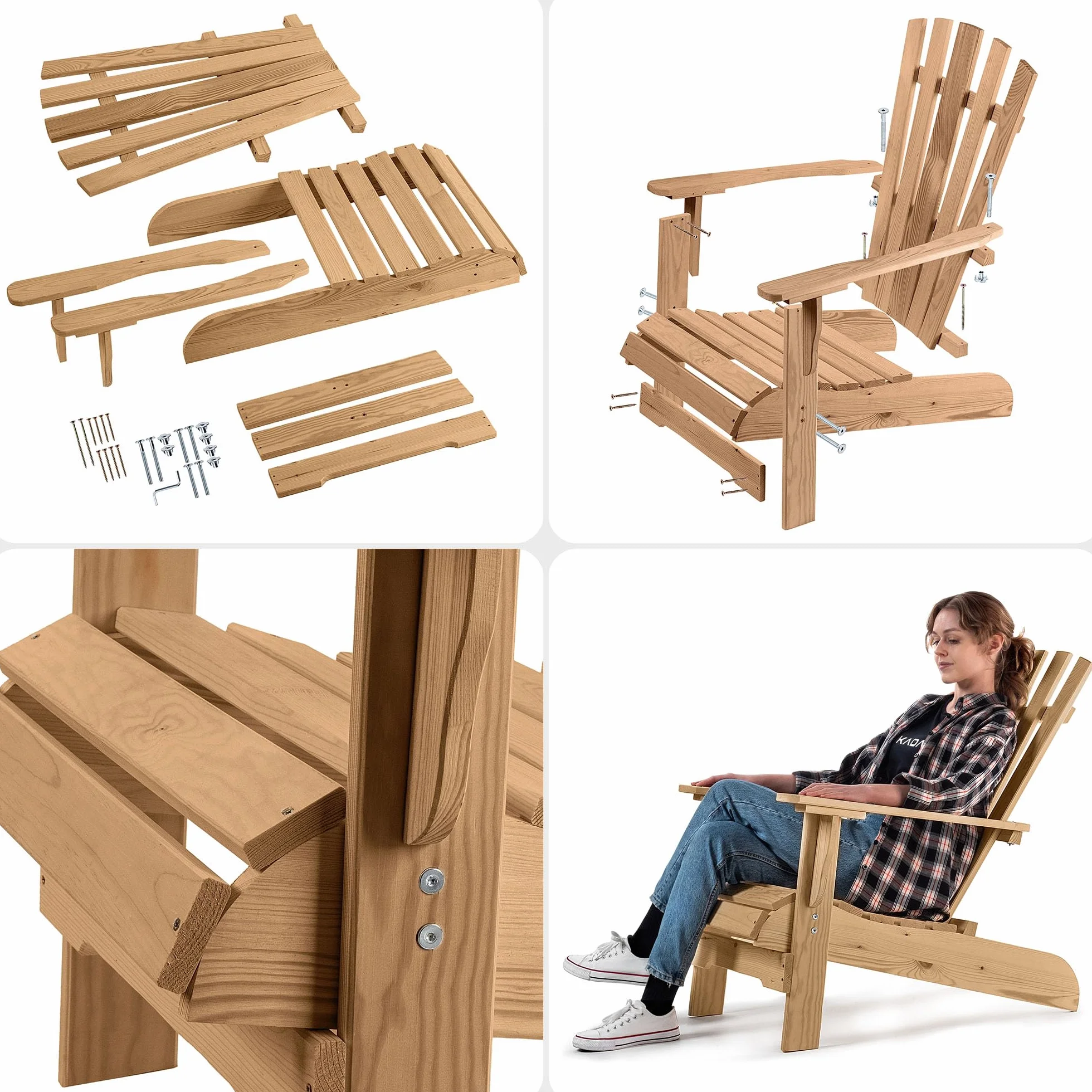 KADAX Adirondack - Sedia da giardino in legno, con schienale alto e braccioli, sedia relax, per esterni, in legno (scuro)