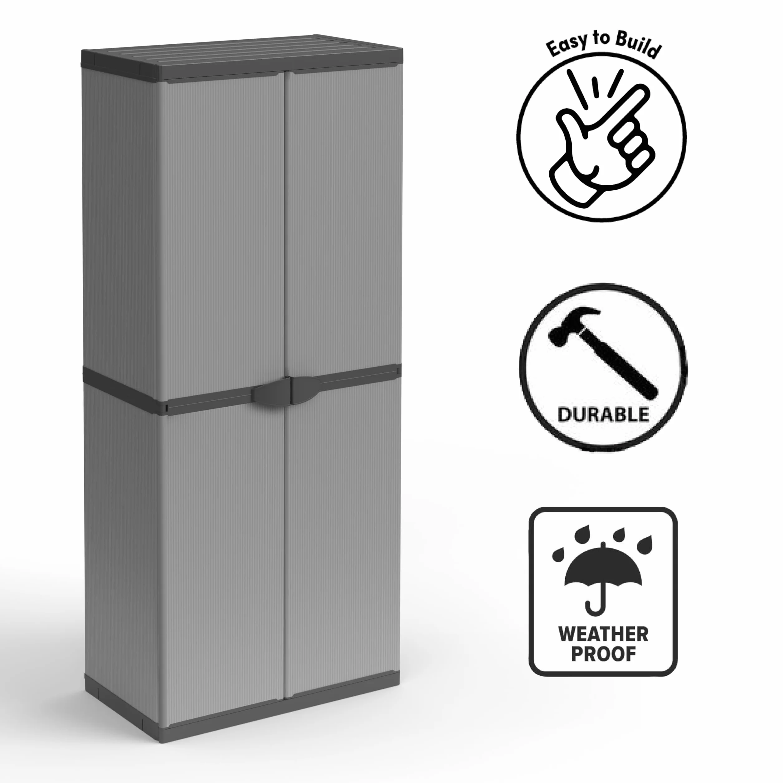 Mongardi: Armadio Porta-Scope in resina di PVC e PP, 2 Ante, Facile da Montare, Modular System, Resistente, Adatto ad ambienti Interni ed Esterni, 68L x 40P x 165H cm, Grigio e Nero