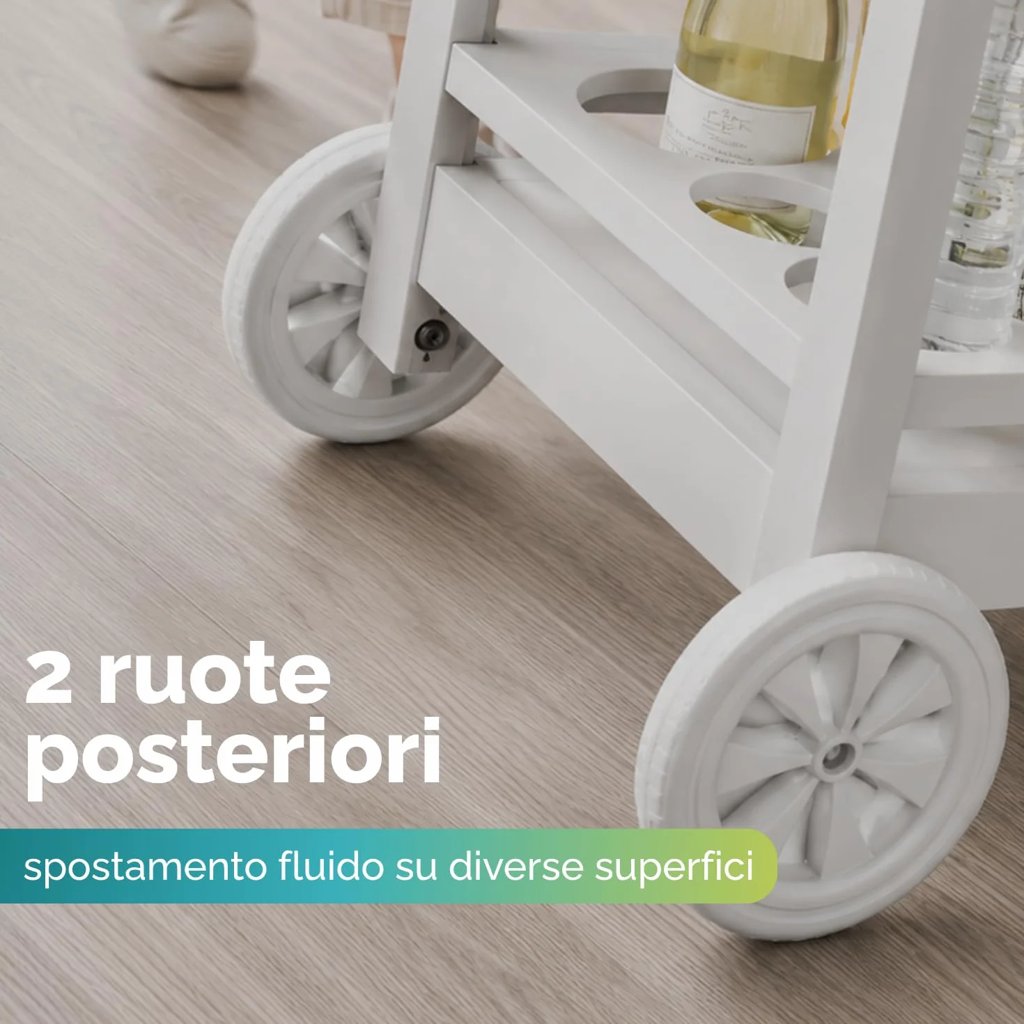 PALUPLUS Carrello Portavivande Esterno Bianco 53x74x73 cm 2 Ripiani Portabottiglie 5 Posti Made Italy