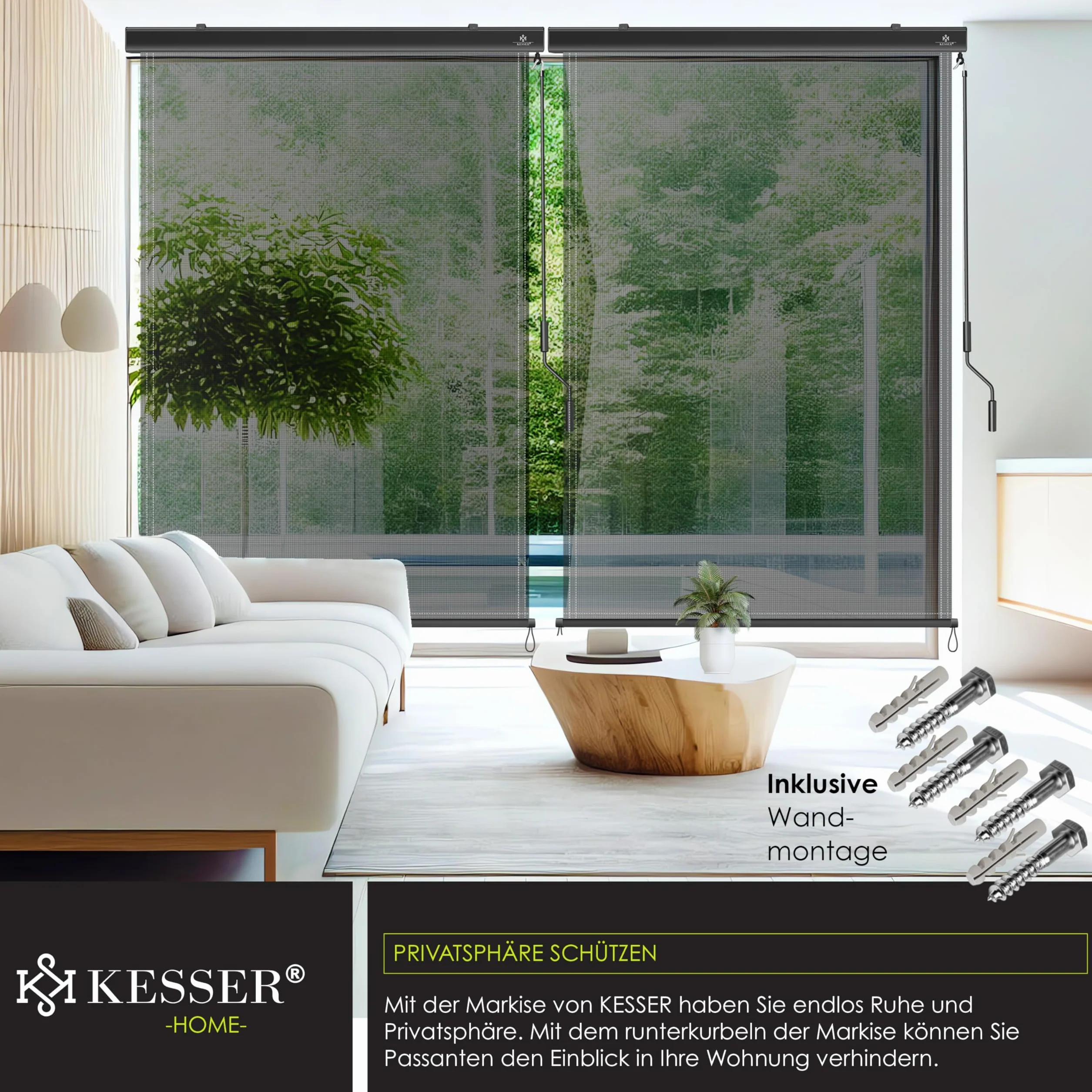 KESSER Tenda a rullo verticale 140 x 250 cm meccanismo a manovella protezione solare privacy balcone terrazza kit montaggio