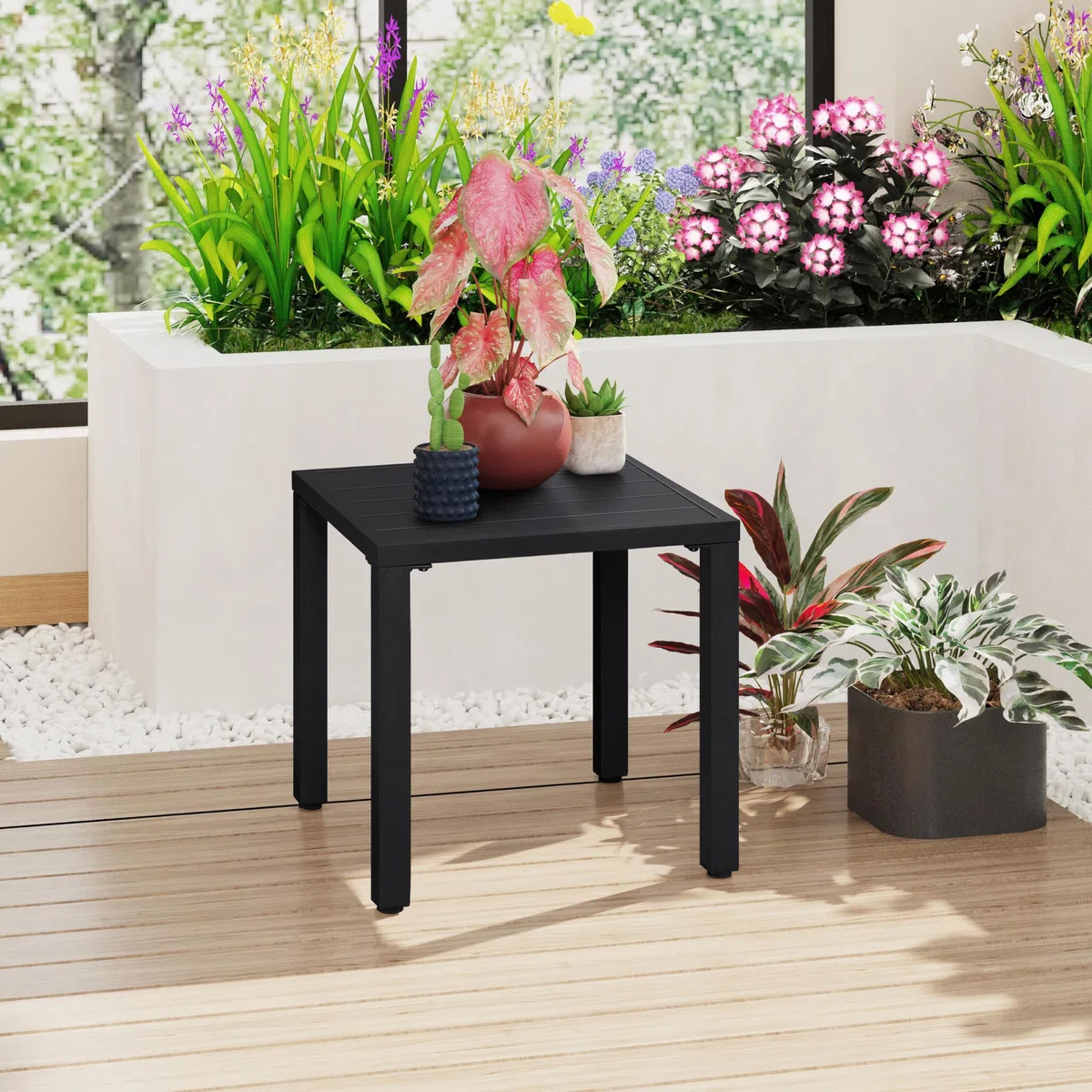 Yaheetech Tavolo da Giardino Esterno Quadrato in Metallo 45×45×45,5 cm Nero